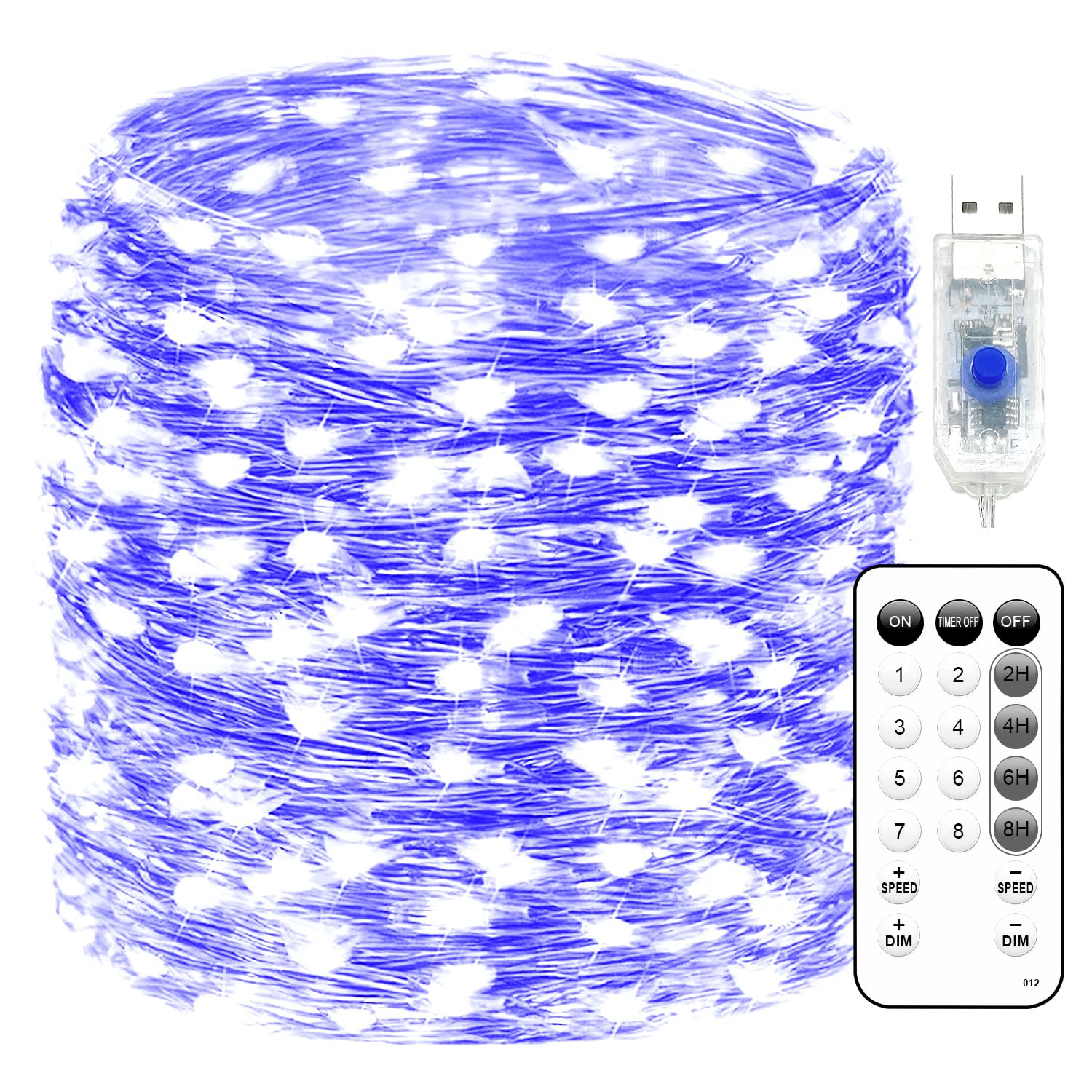 Fairy Lights 66ft 200 LED USB Twinkle String Lights Plug in Silver Wire Lights with Remote and Timer 8 Modes Outdoor Waterproof Starry Lights DIY Party Wedding Christmas Decoration(Blue)