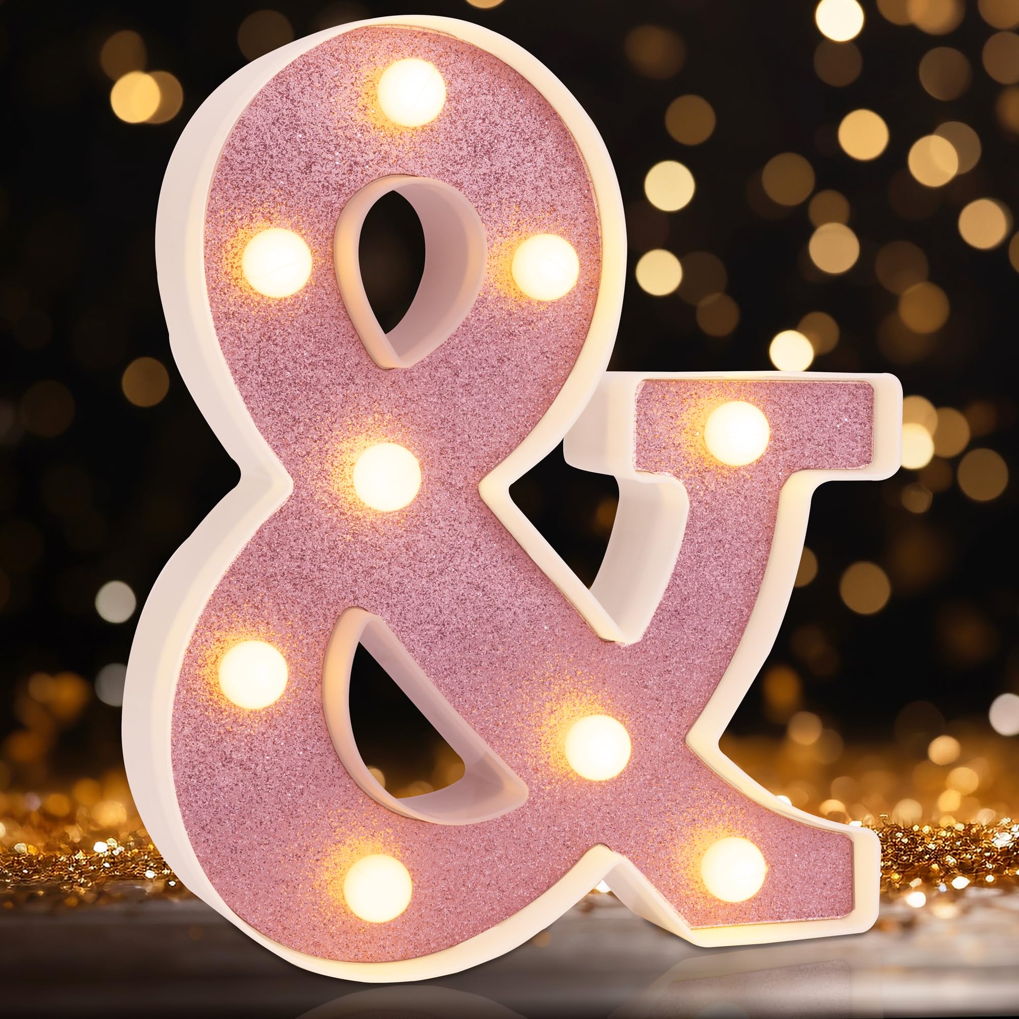 DyingSwan Small LED Marquee Letters, Battery Powered Lighted Sign, 8.58 Inch, Pink Glitter, Model &