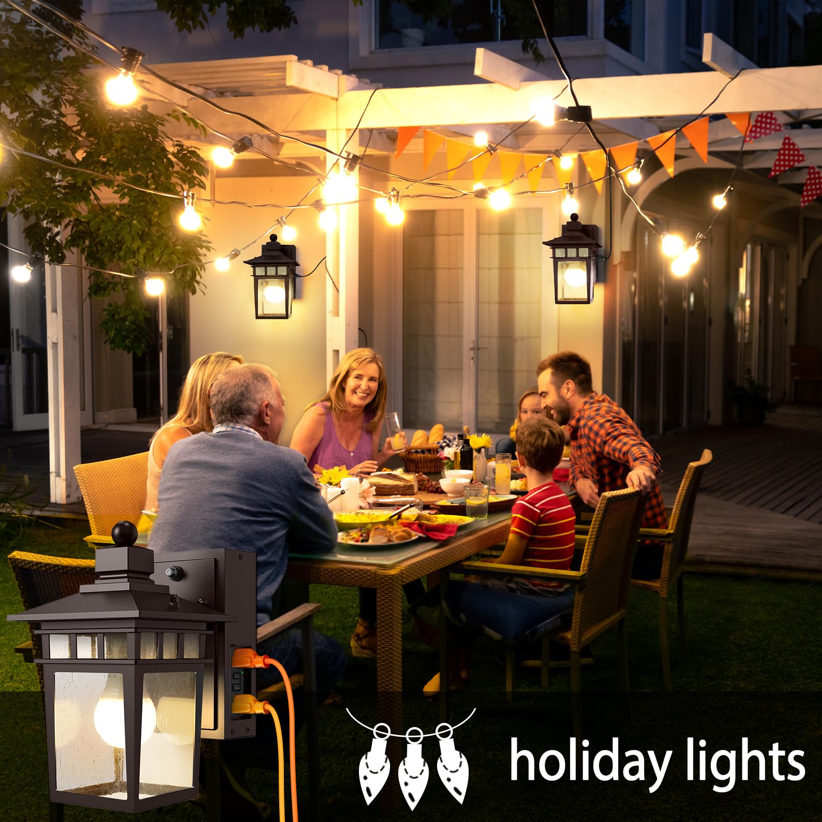 Apoto Bronze Outdoor Wall Sconce With Gfci Outlet, Waterproof Dusk To Dawn Light Fixture, E26 Base