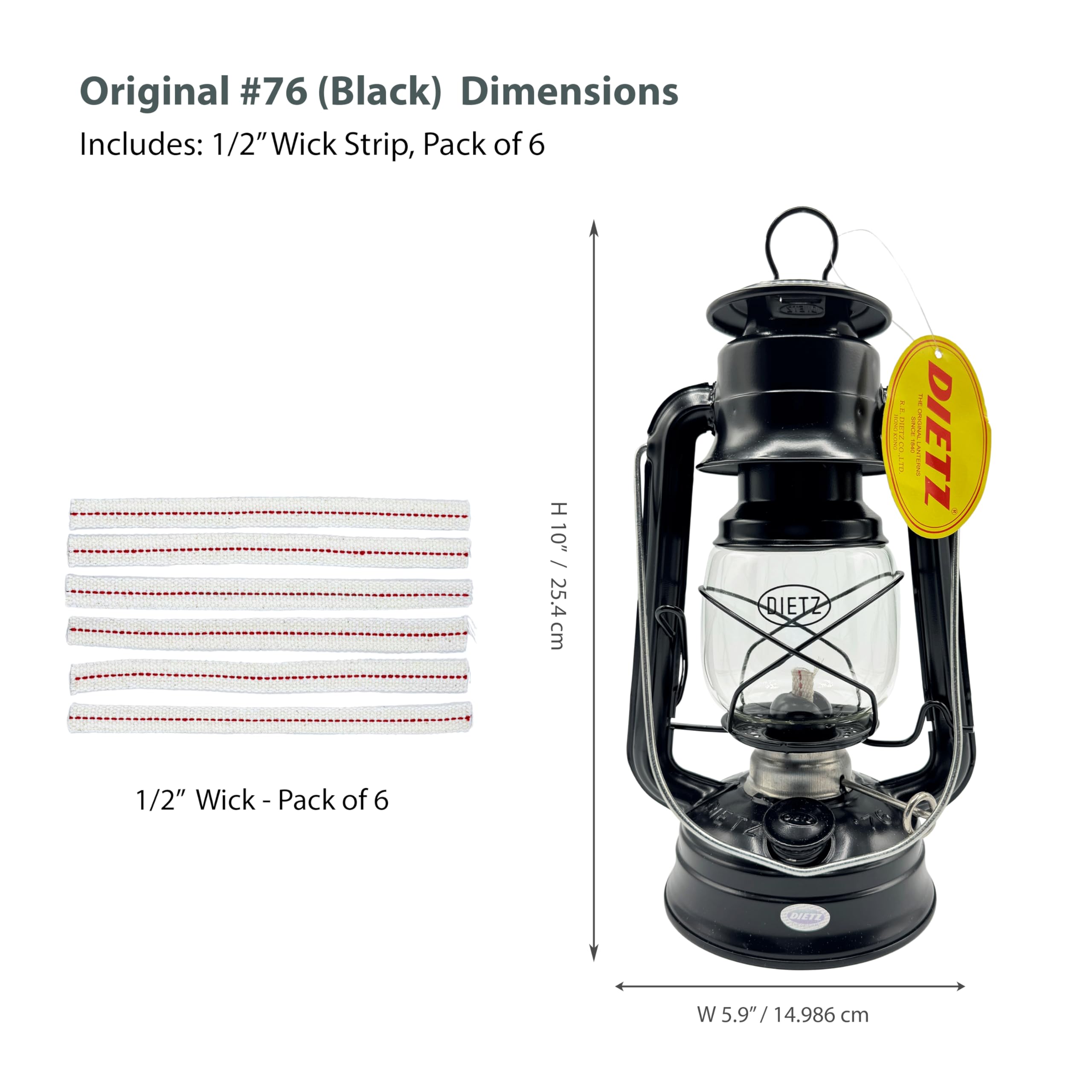 LIGHT OF MINE Dietz #76 Black Oil Lantern with Replacement Wick Strips - Metal, Multicolor