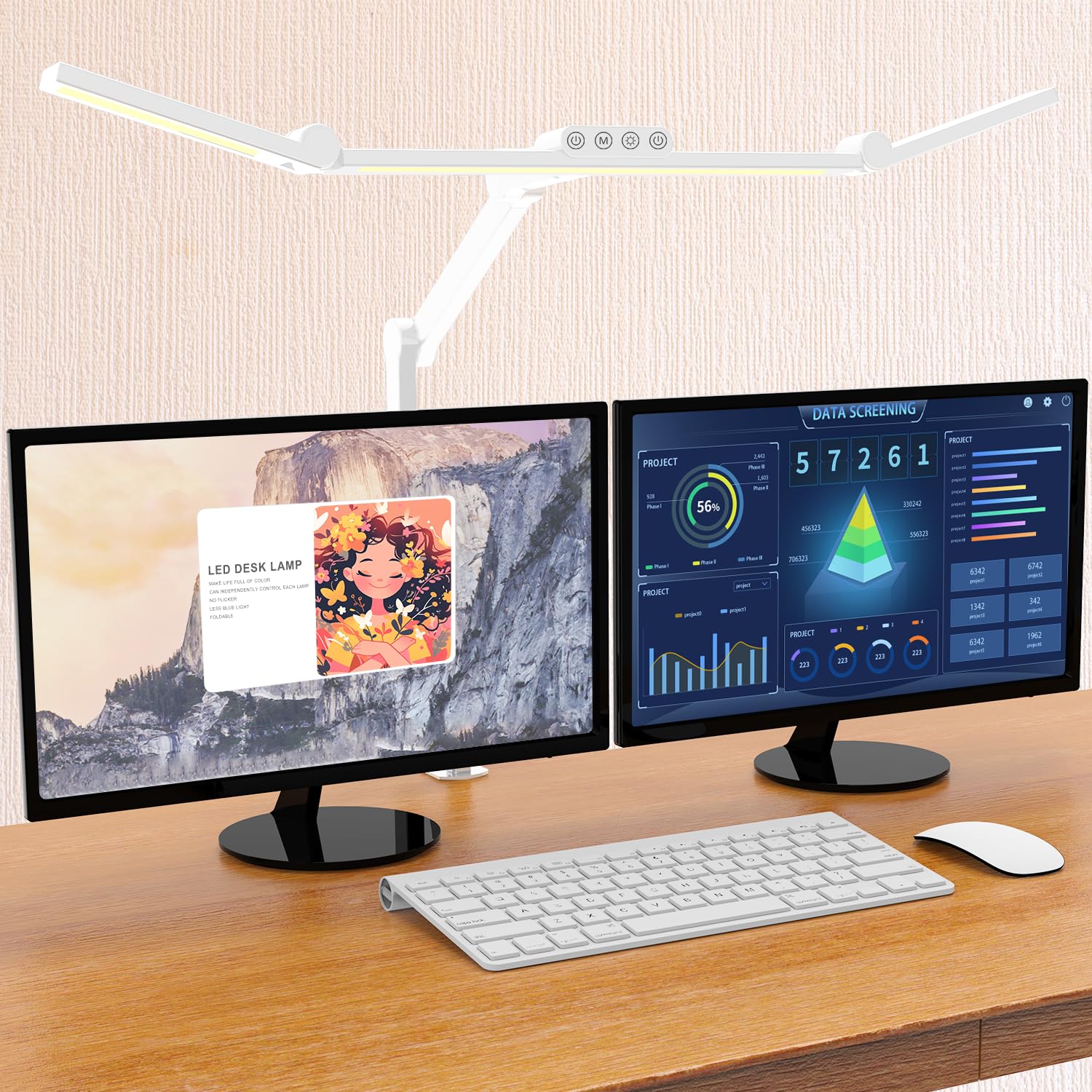 Micomlan Led Desk Lamp, 24W Rotatable Light, 28in Light Bar, White Metal, Model FDDL03, Stepless Dimming for Home Office