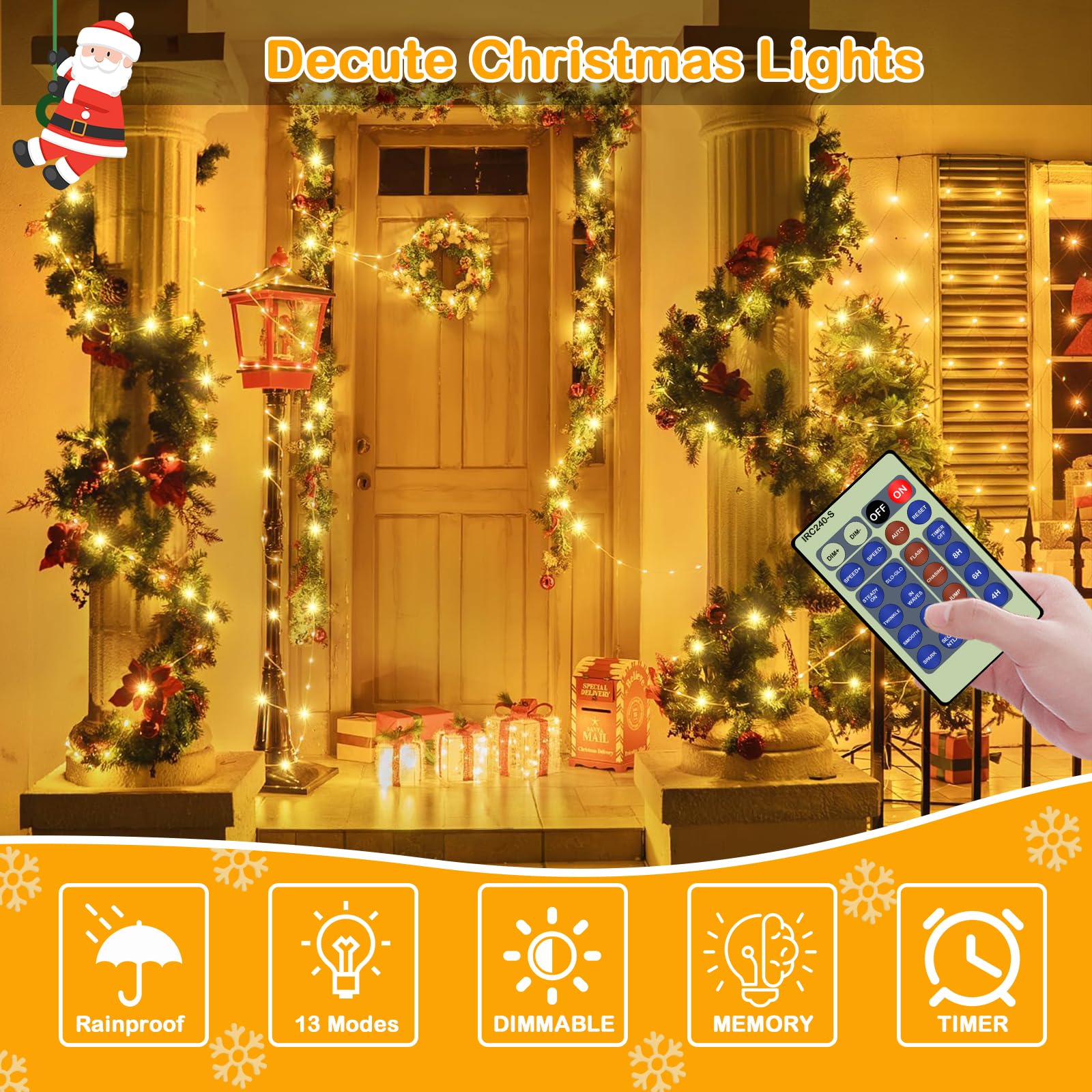 Decute 164FT 500LED Warm White Dimmable Christmas Fairy String Lights with Remote Control, Copper Wire, UL Certified