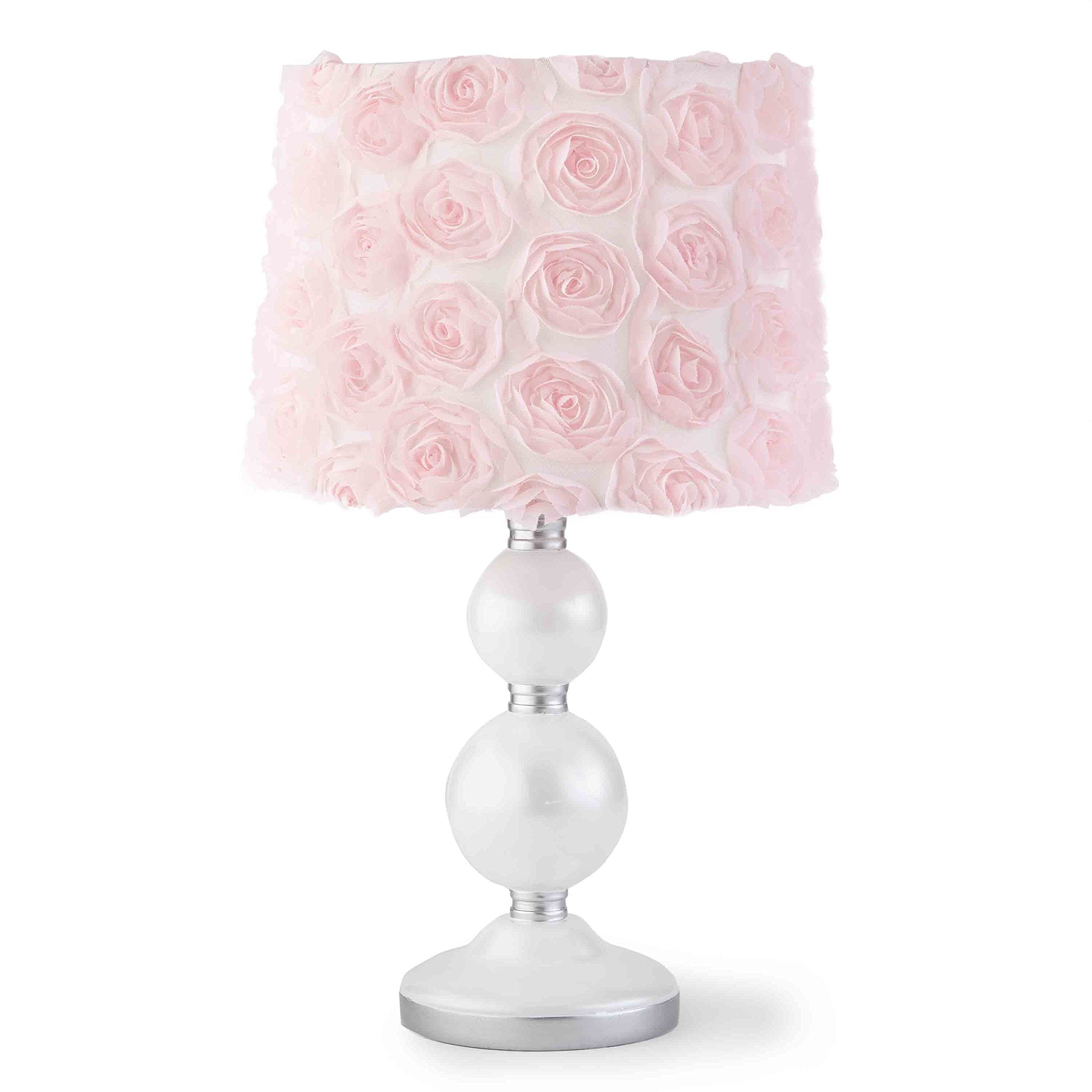 Levtex Baby - Elise Table Lamp and Shade - Spindle Base with Pink Rosette Shade Lamp - Nursery Accessories - Measurements: 22 in