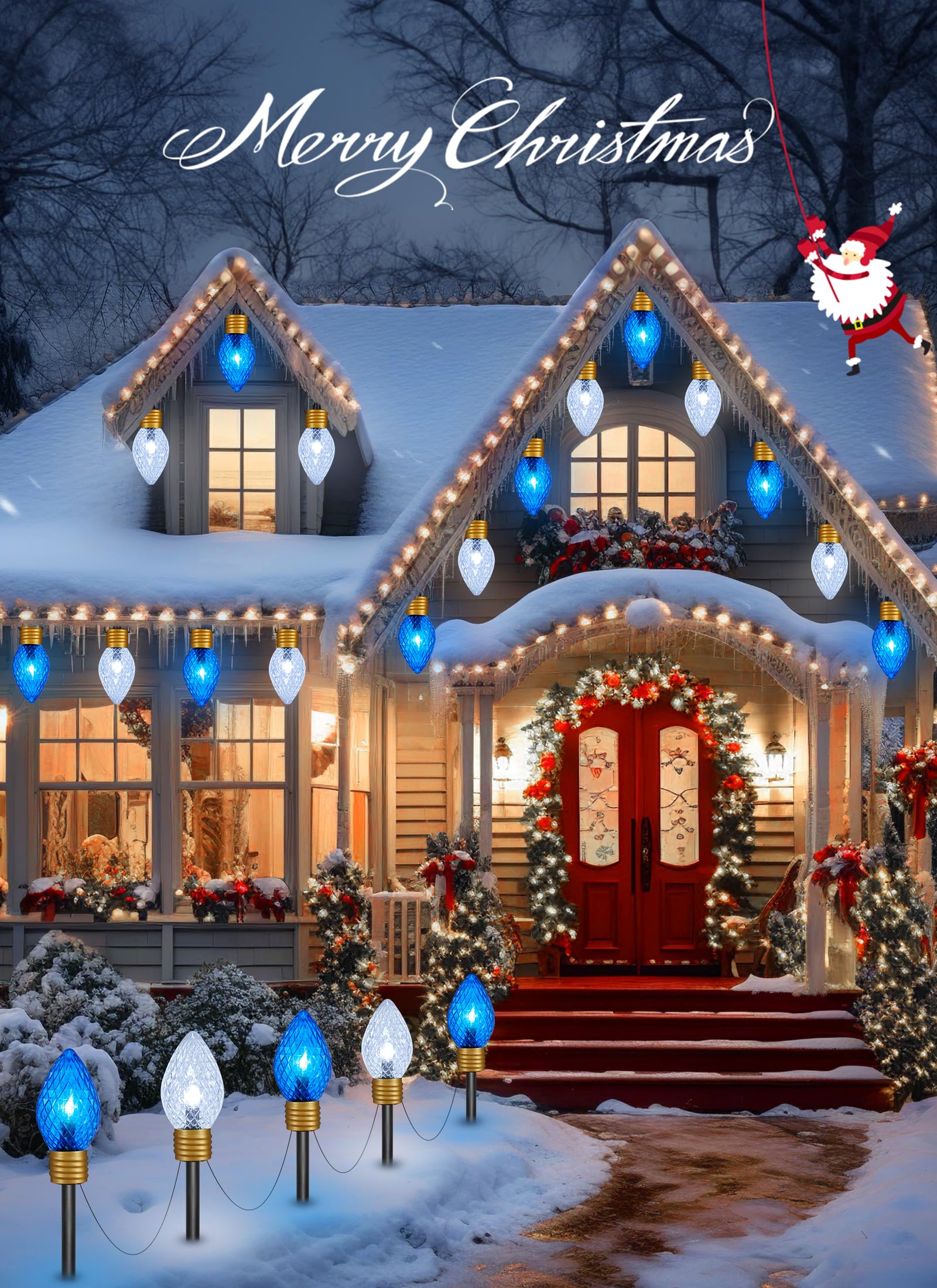 Brightown Strawberry Jumbo C9 Christmas Pathway Lights Outdoor -2 Pack Total 17 Feet 10 Led Jumbo C9 Walkway Lights, Christmas L