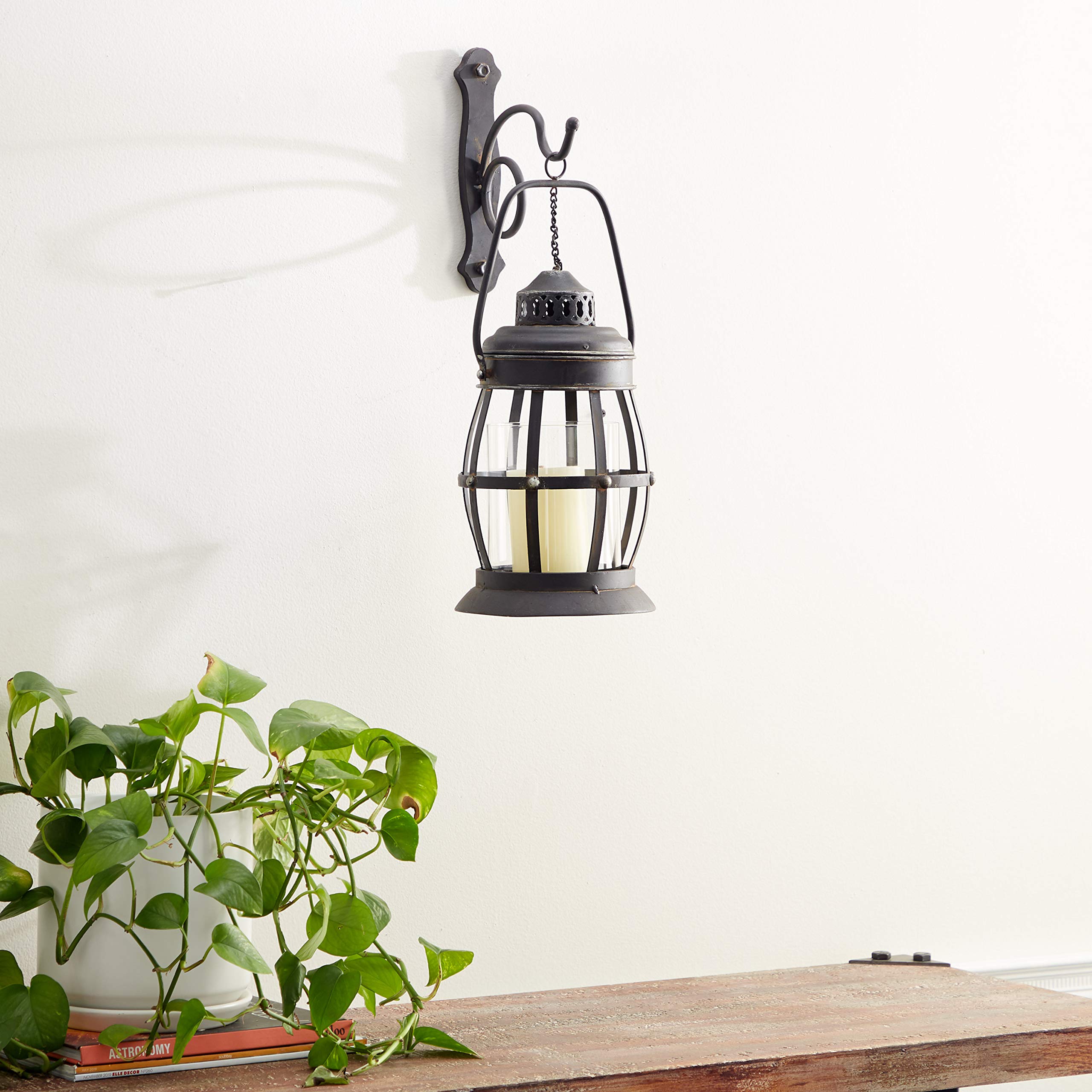Deco 79 Metal Wall Sconce Suspended Pillar Lantern , 7'' x 10'' x 19'', Brown