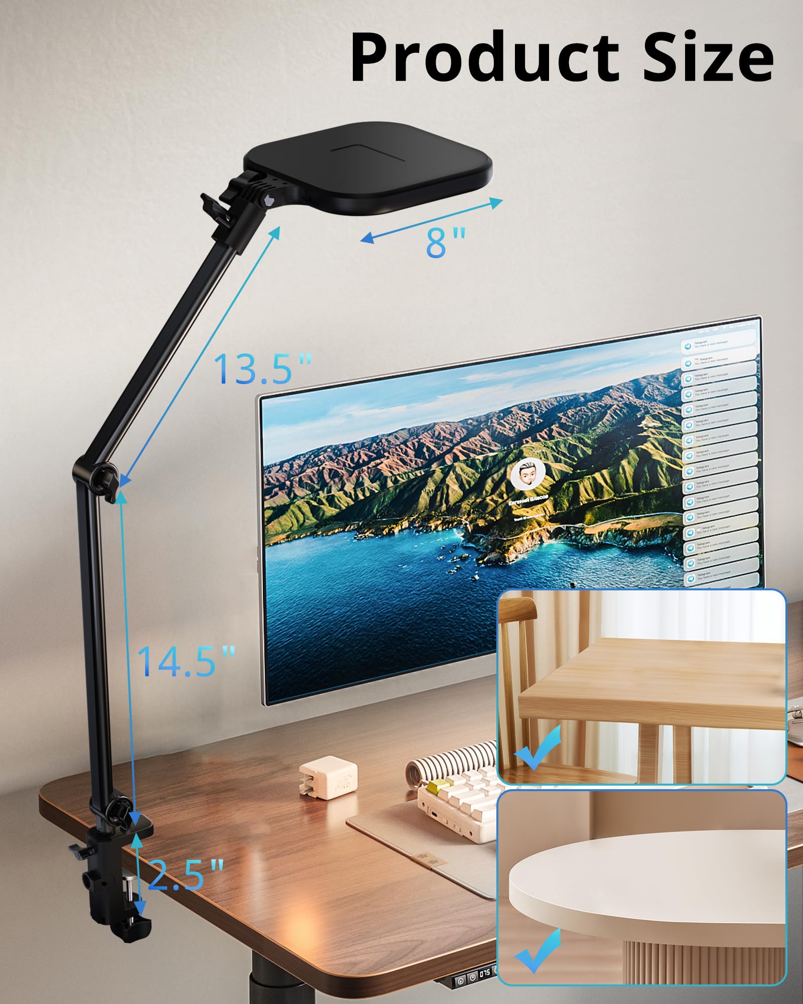 Ubeesize Streaming Light, 8'' Ring Light For Desk With Clamp And Adjustable Arm, Zoom Lighting For Computer, Video Conference Li