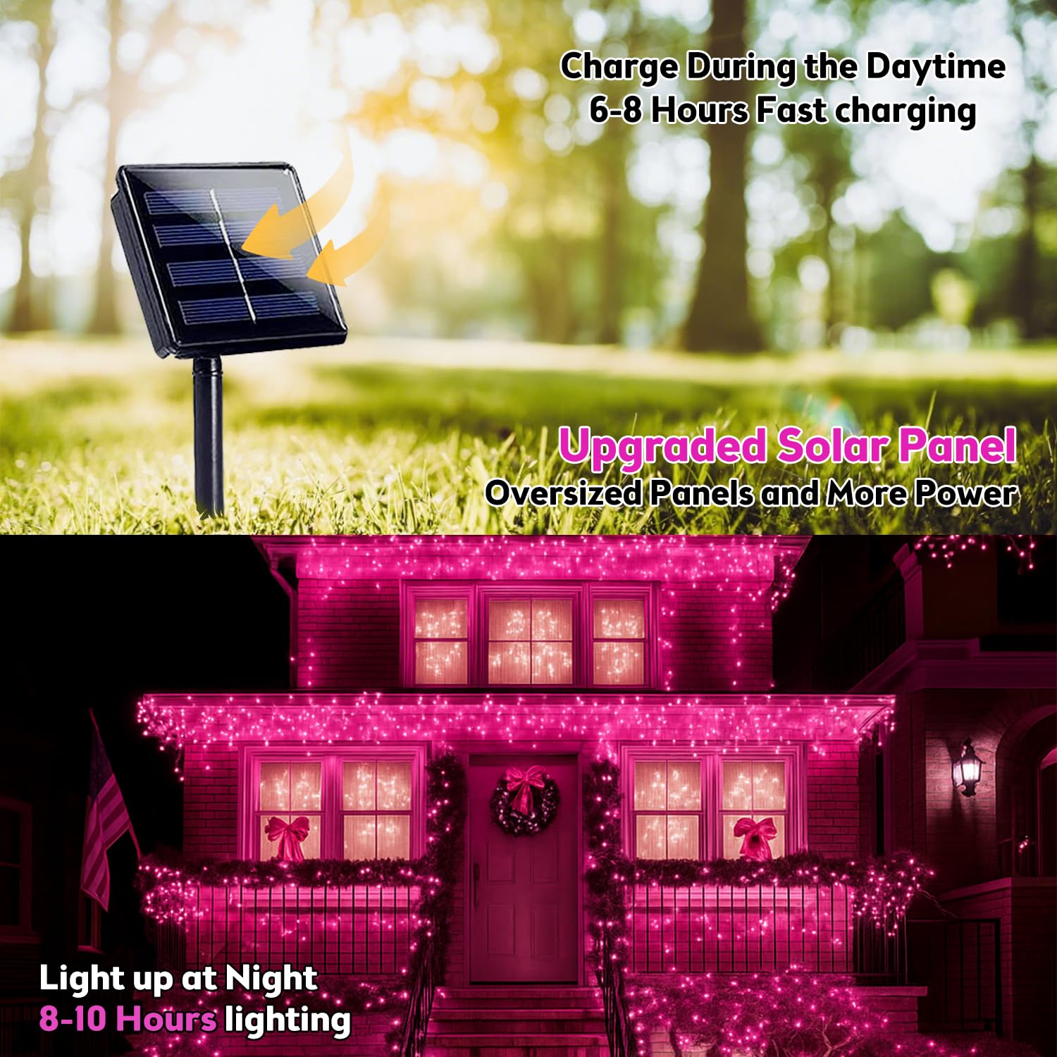 Extra-Long Solar String Lights for Outside, 2-Pack 200LED Solar Fairy Lights Waterproof Copper Wire 8 Modes Solar Twinkle Light