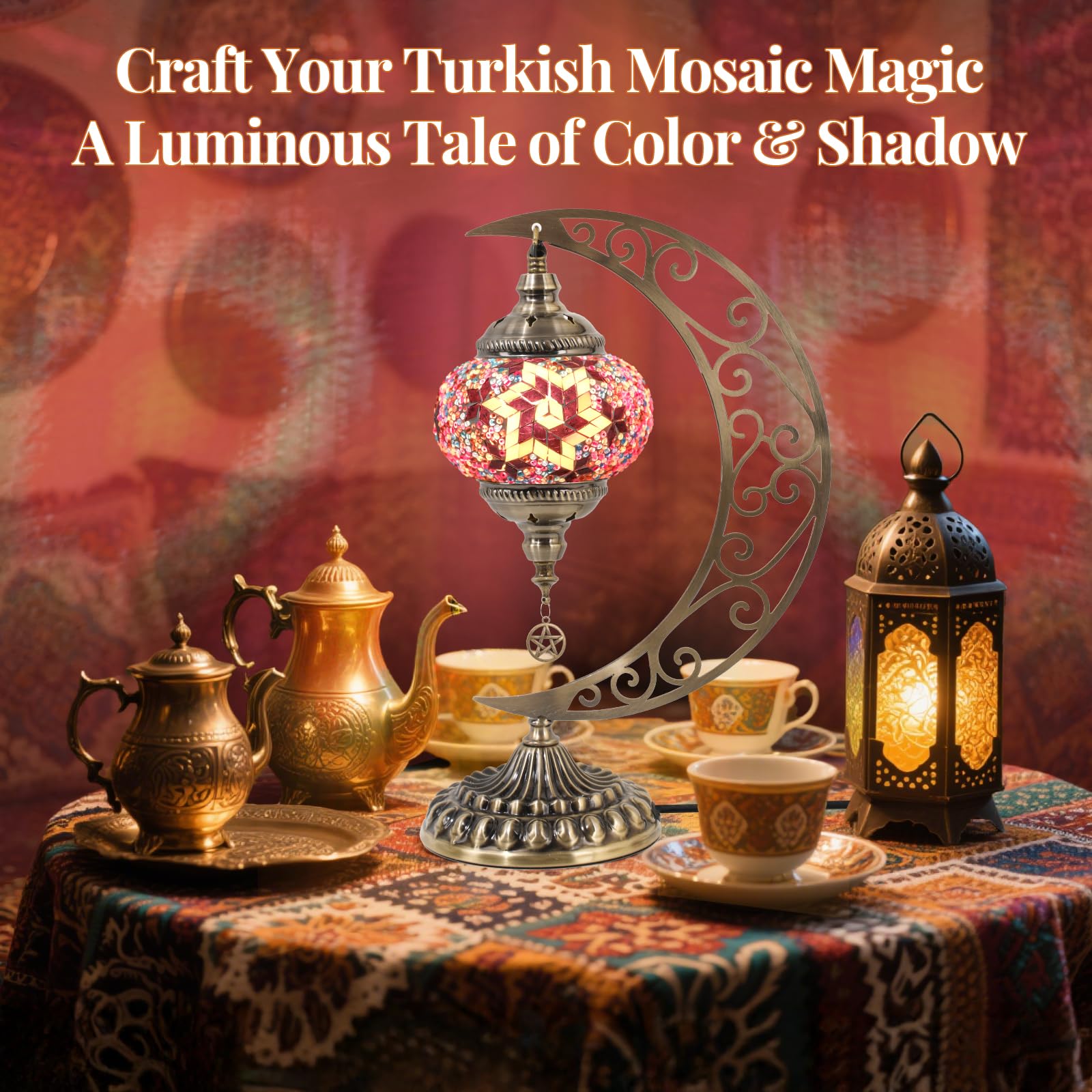 Bohmr Diy Turkish Mosaic Lamp Kit Moon Table Lamp Making Kit Easy No Sreduces Craft For Family Team Decorative Table Desk Light Crfat Kit For Living Room Bedroom Make Your Own Table Lamp Gifts Pink