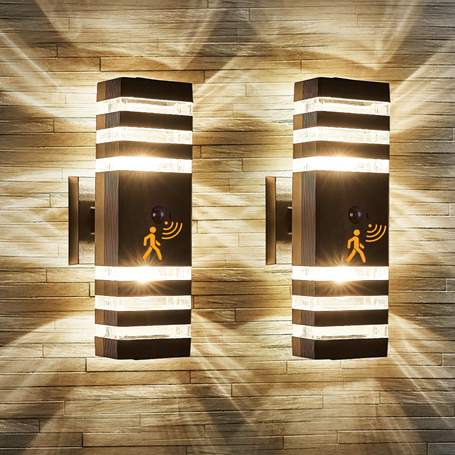 Delicavy 2 Pack Motion Sensor Outdoor Wall Light Fixture, Dusk To Dawn Sconce With 4 Dimmable Bulbs