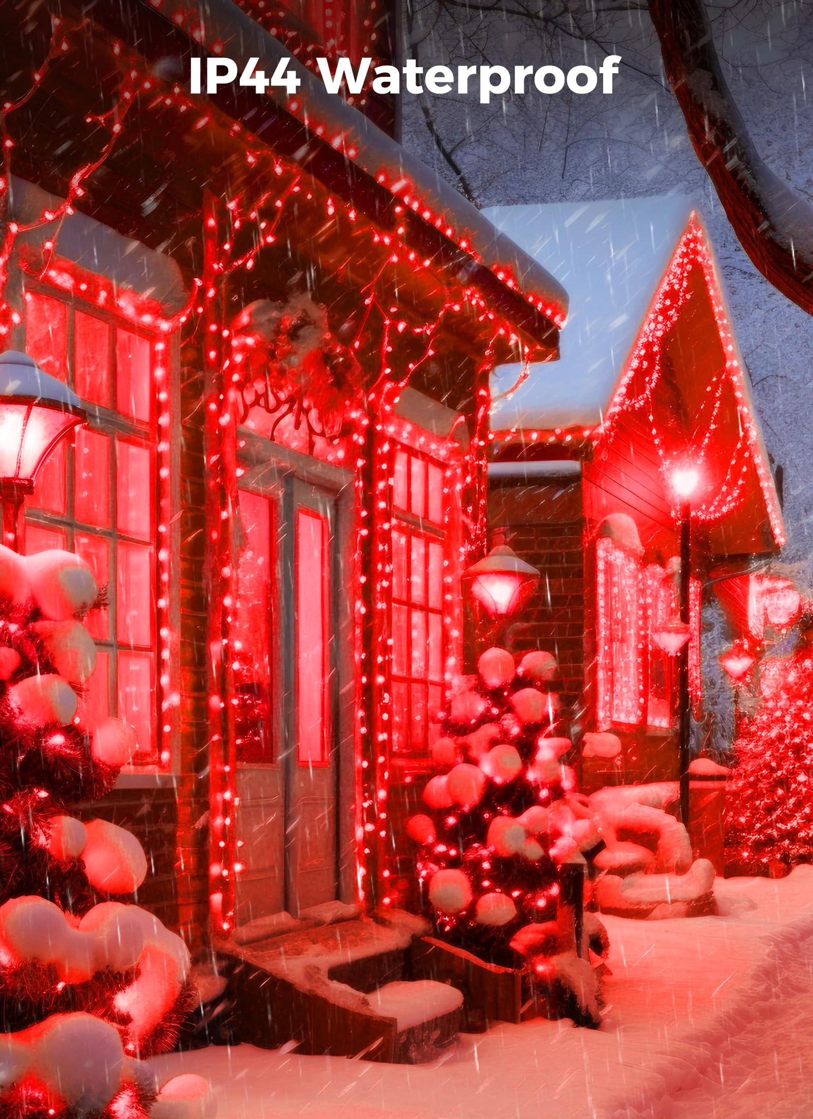 Minetom Battery Operated Christmas String Lights, 100 LED, 33FT, Waterproof, 8 Modes, Red, 2 Pack