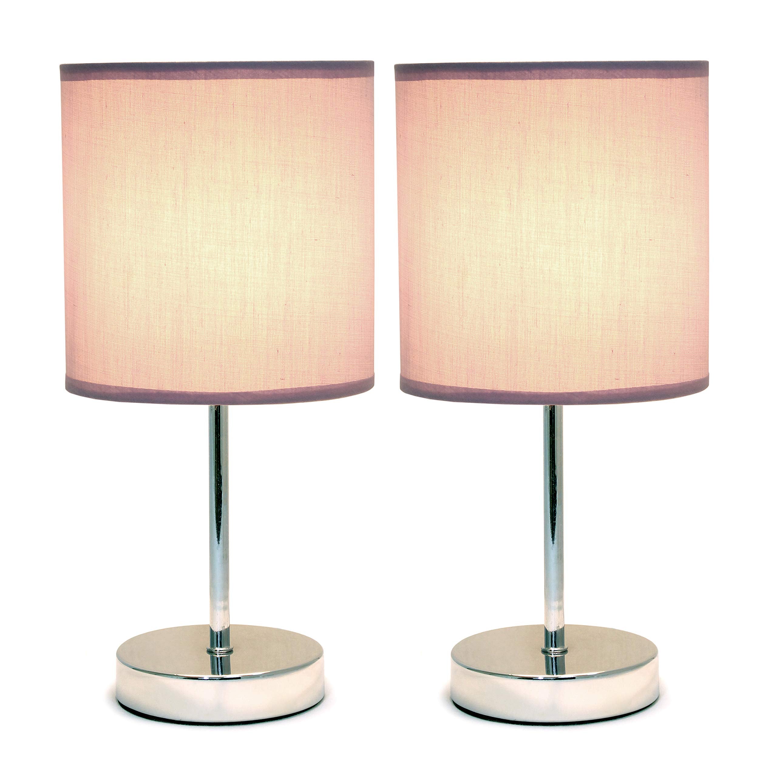 Simple Designs Lt2007-Prp-2Pk Chrome Mini Basic Table Lamp With Fabric Shade 2 Pack Set, Periwinkle Purple