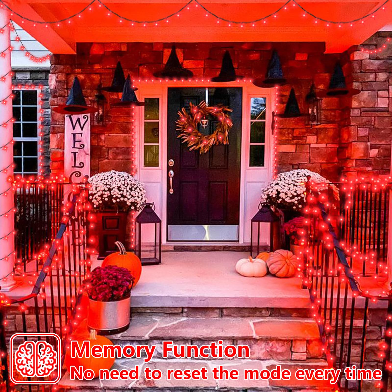 YEGUO 66ft 200 LED Red Christmas Lights, Waterproof Green Wire, 8 Modes, Indoor/Outdoor, Model JT-EL/FC300V0200-C