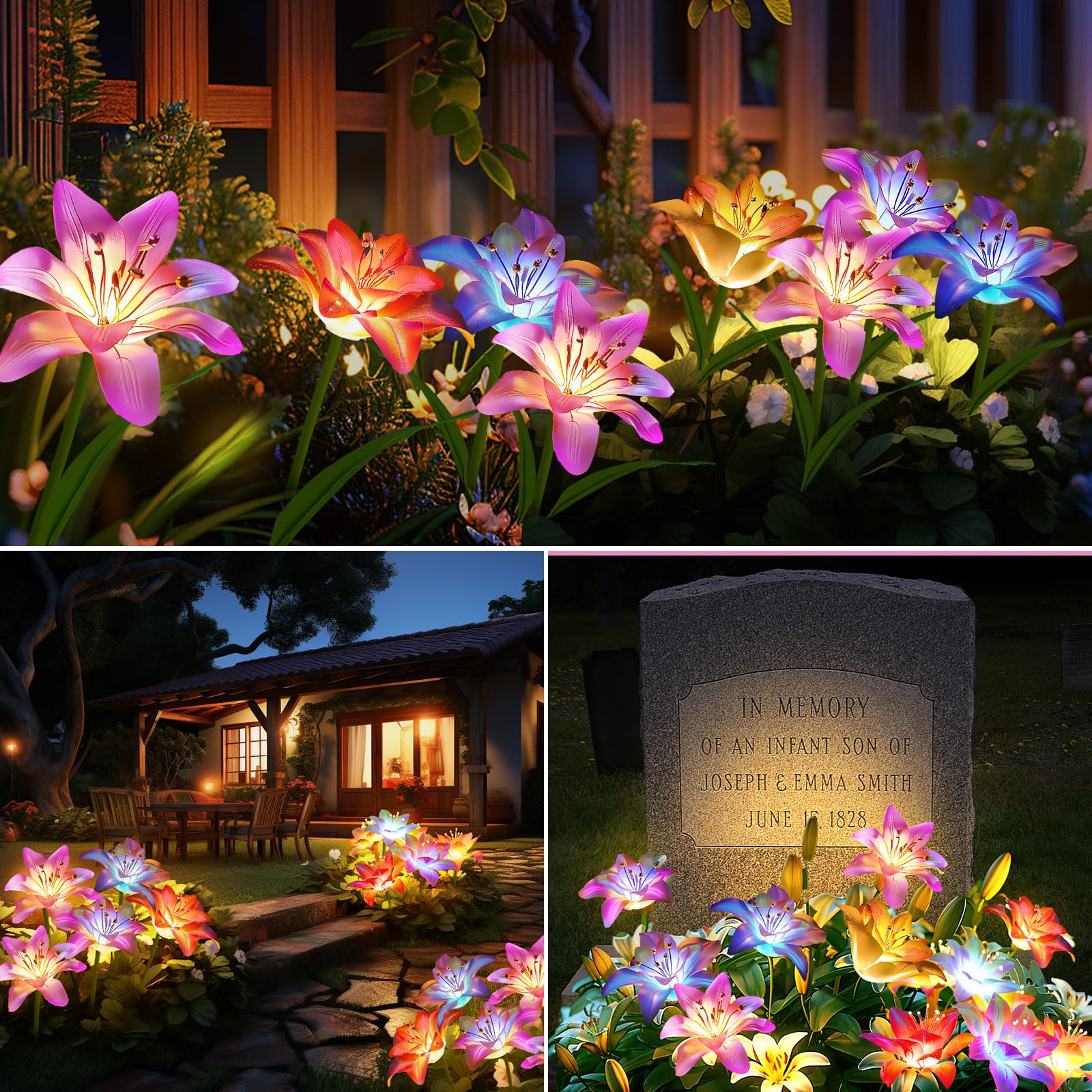 Bomier 6 Pack Solar Garden Lights - Waterproof Lily Flowers For Outdoor Yard Decor