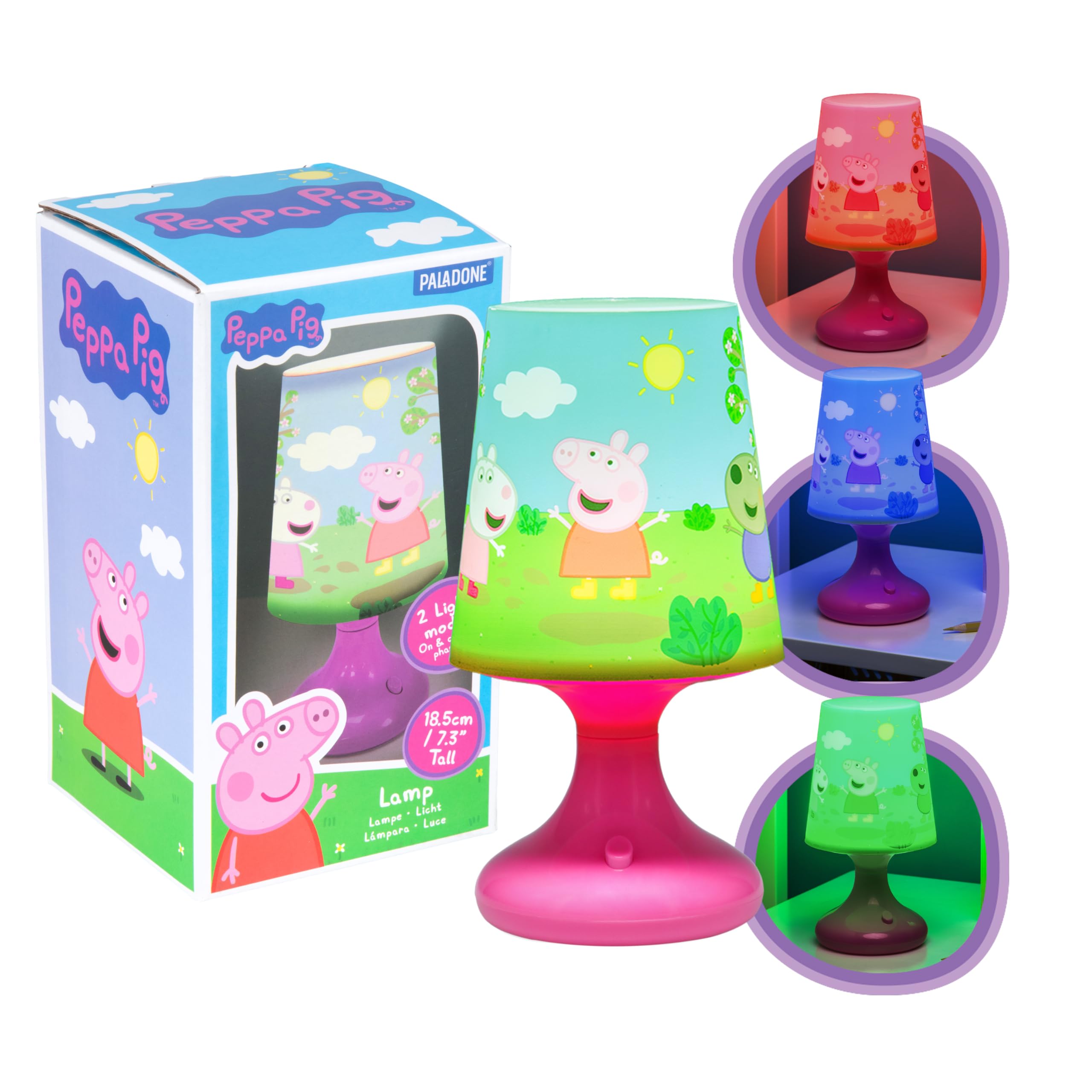 Paladone Peppa Pig Officially Licensed Table Lamp with 2 Light Modes, Kids Bedroom Bedside Light Playful Peppa Pig Sunny Scene, 