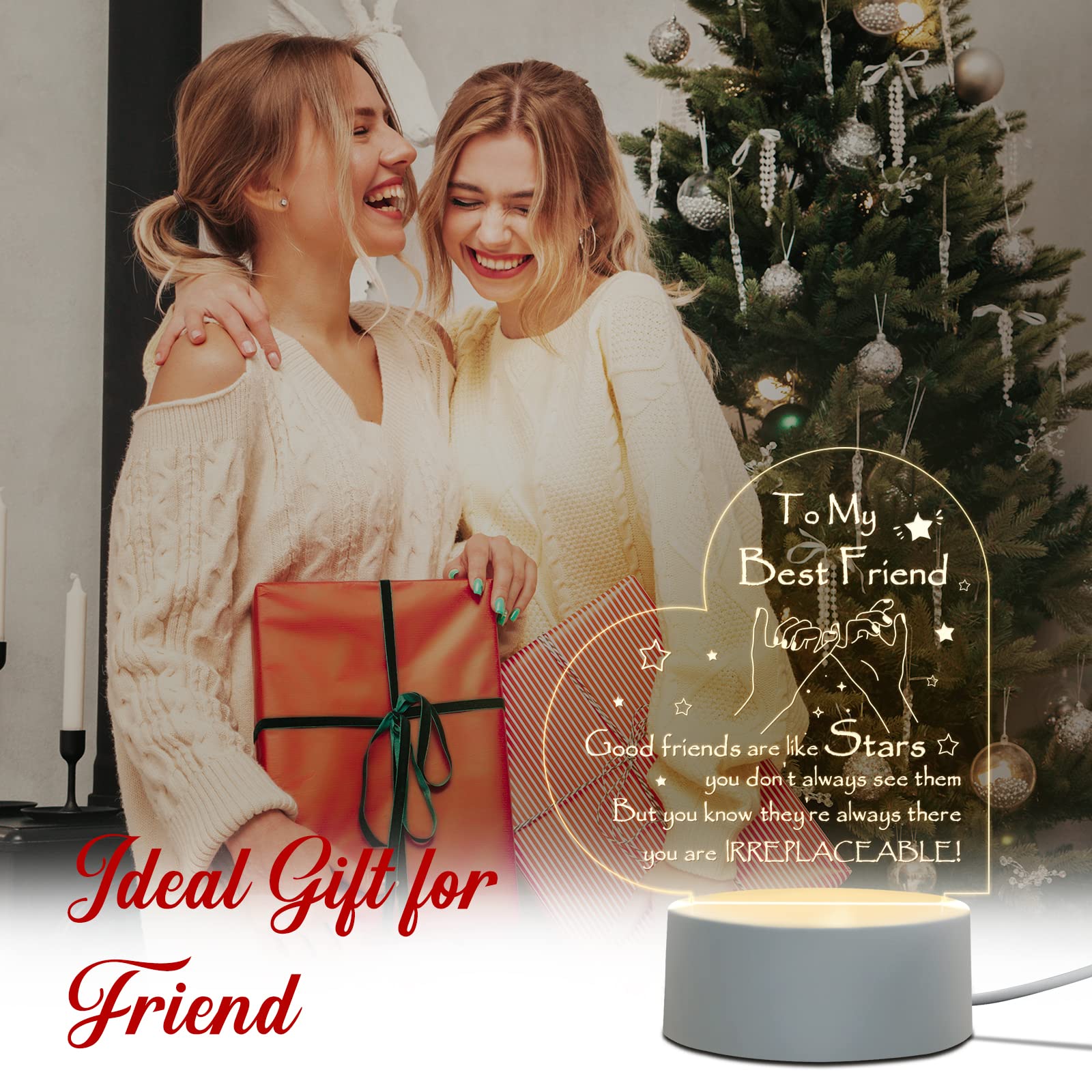 Afterprints Friendship Gifts For Women- Engraved Heart-Shaped Night Light, Best Friend Birthday Gifts, Valentines Gift For Friends, Bestie