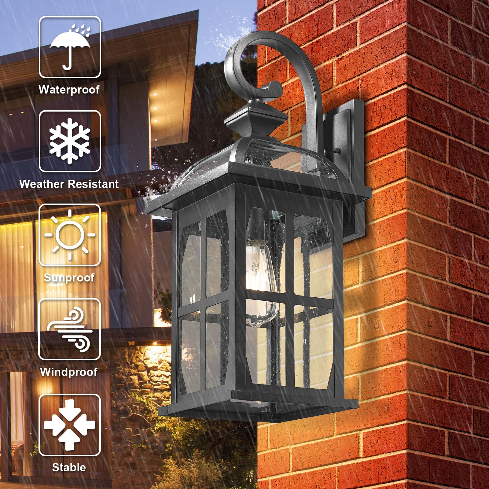 Darkaway Large Outdoor Wall Lights  22Inch Exterior Light Fixture With Seeded Glass  Aluminum Anti-Rust Outside Exterior Lights Sconces Lighting For House Porch Yard Hallway Doorway Garage