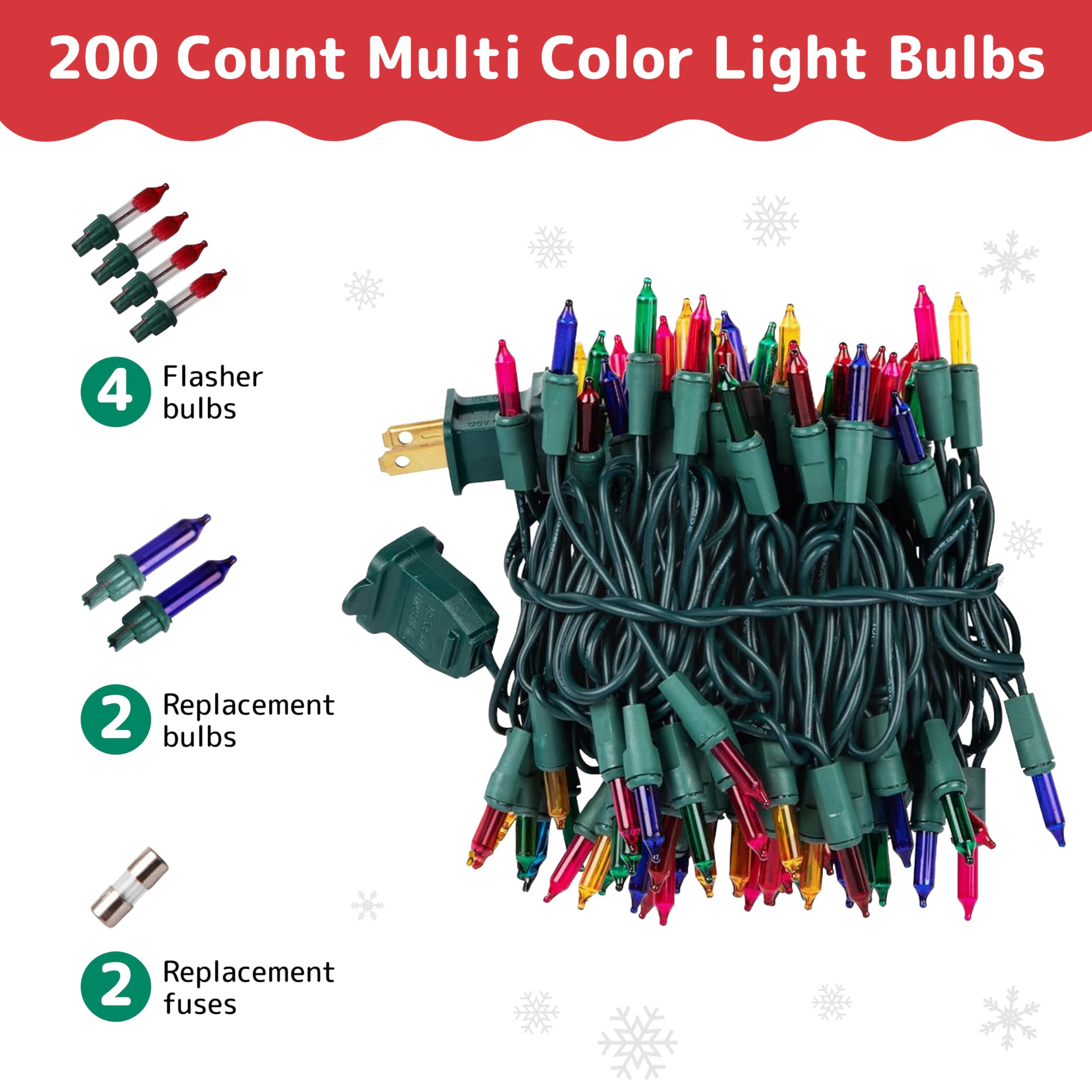 Prextex Christmas Lights - 40Ft Waterproof Multi-Color String Lights With 200 Twinkle Lights For Indoor/Outdoor Use