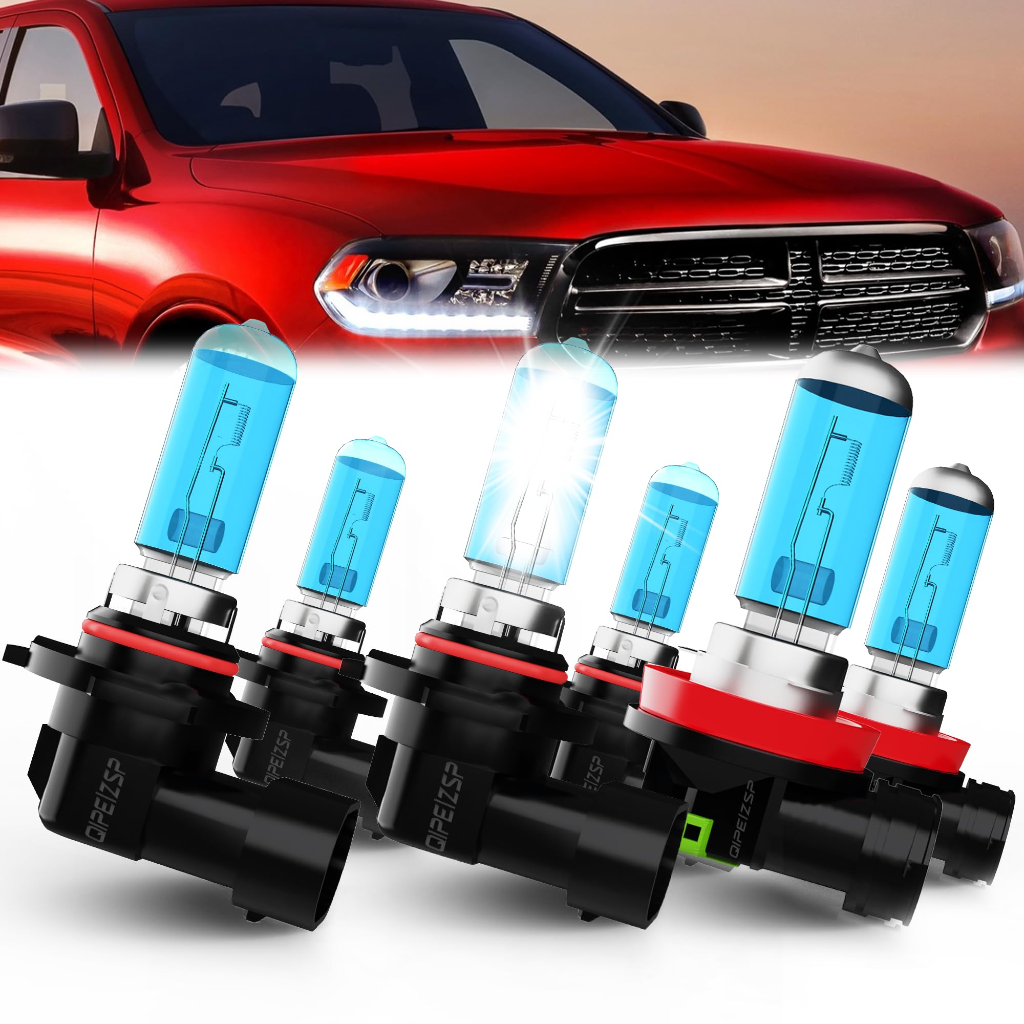 QIPEIZSP compatible with (2014-2020) Dodge Durango Lights Headlights Bulbs, 9005/HB3/H10 High Beam + 9005 Low Beams Halogen Head