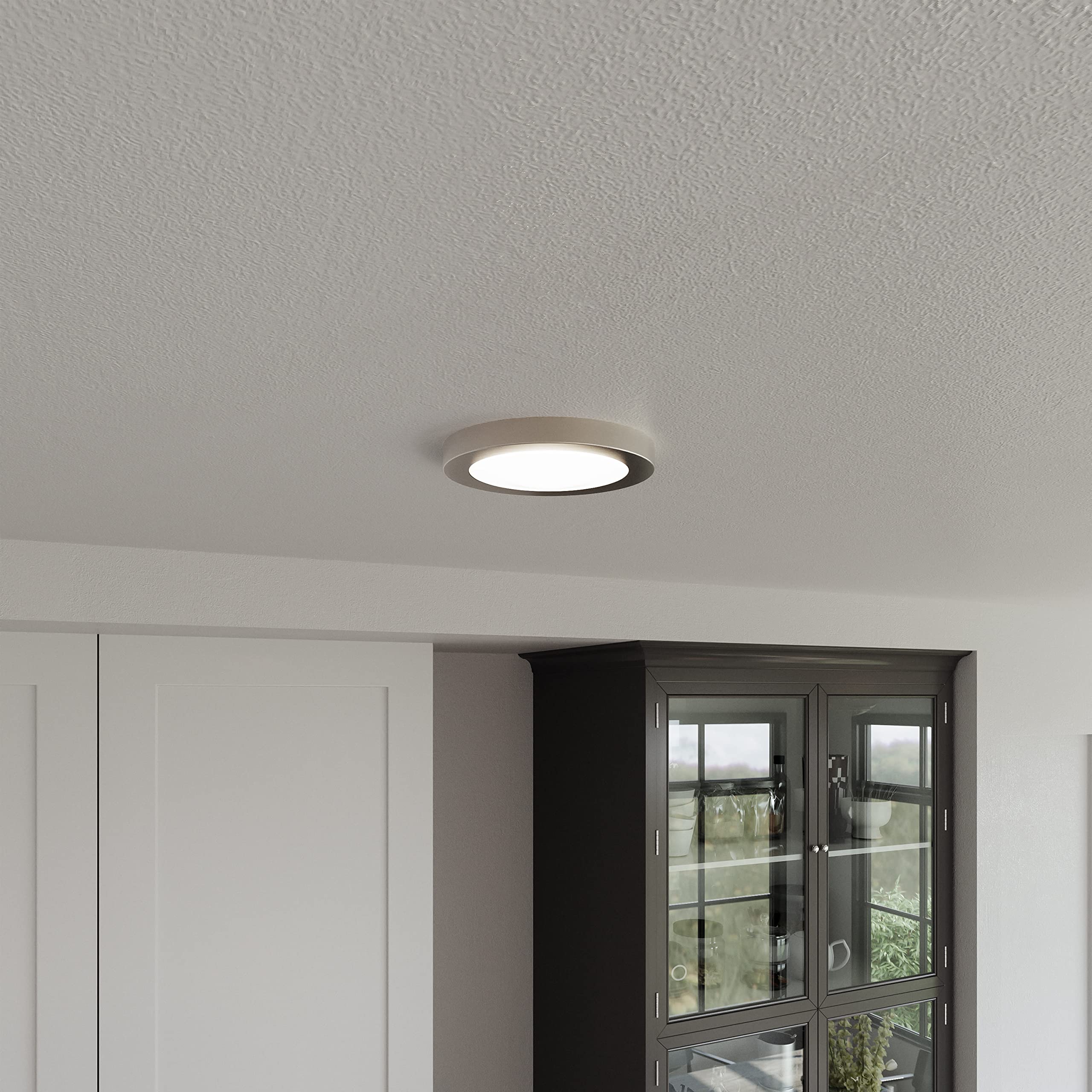 Design House Paxton Modern LED Disk Light Flush Mount, Dimmable, Aluminum, Narrow Ring, Brushed Nickel, Model 588152