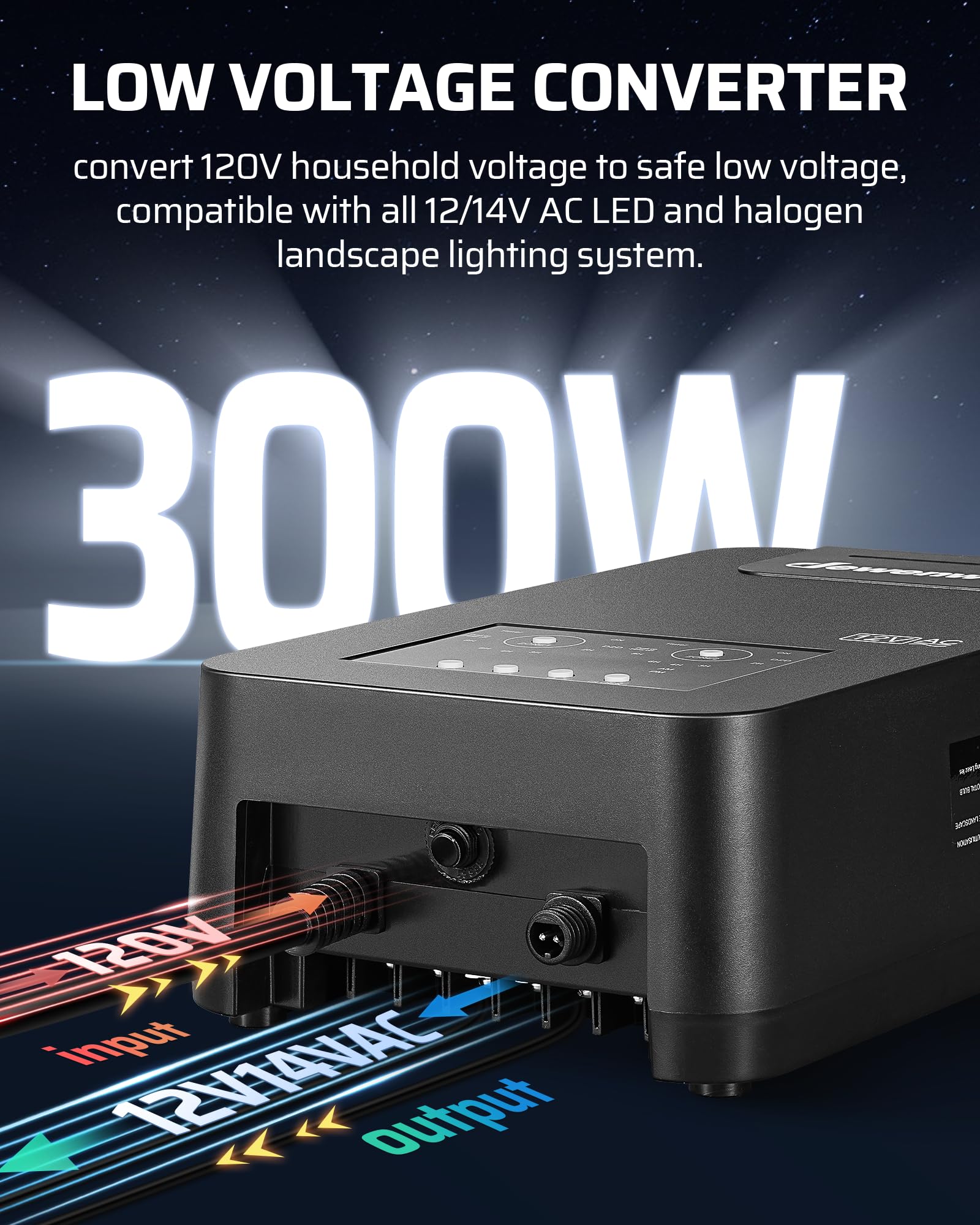 Dewenwils 300W Low Voltage Transformer, 2 Zone Independent Control, 120V Ac To 12V/14V Ac, Landscape Lighting Transformer With T