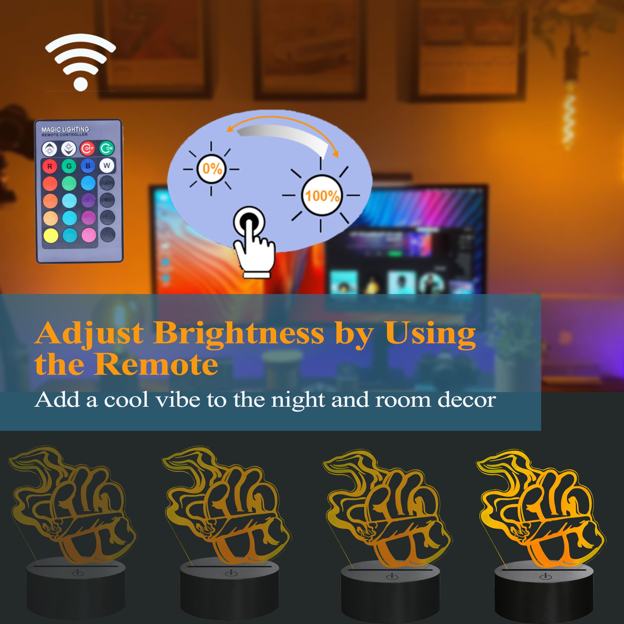 Posshe Cool 3D Night Light, 3D Illusion Lamp With 16 Colors Changing, Remote Control And Dimmable, Kids Boys Girls Room Decorati