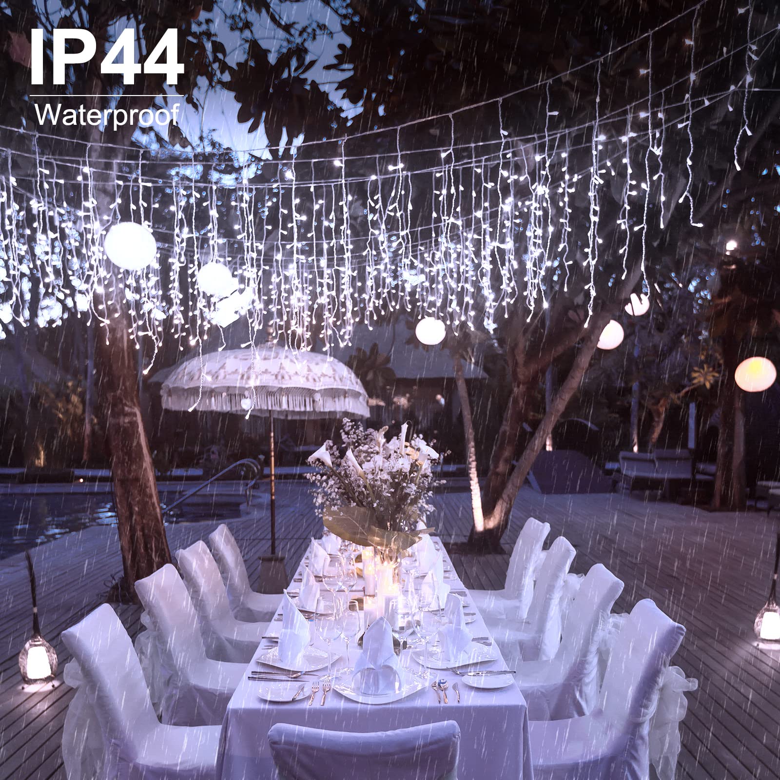 Brightown Icicle Lights Outdoor 40 FT 432 LED White with Remote & Timer, Waterproof, 8 Modes for Roof Patio Tree House Decor