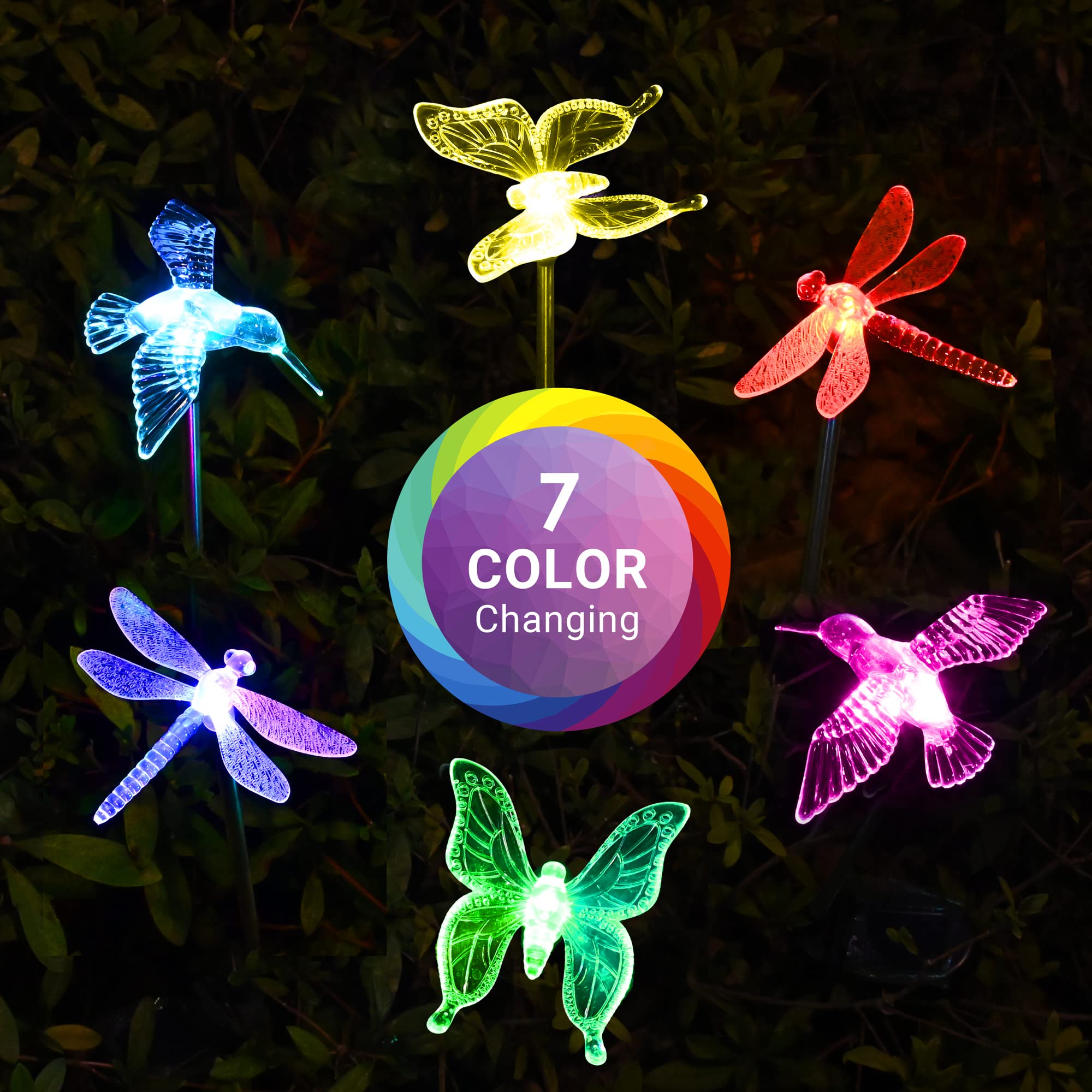 SOLPEX Solar Butterfly Lights, 3 Pack Multi-Color Changing LED Stakes, Metal Yard Decoration for Garden, Patio, Lawn