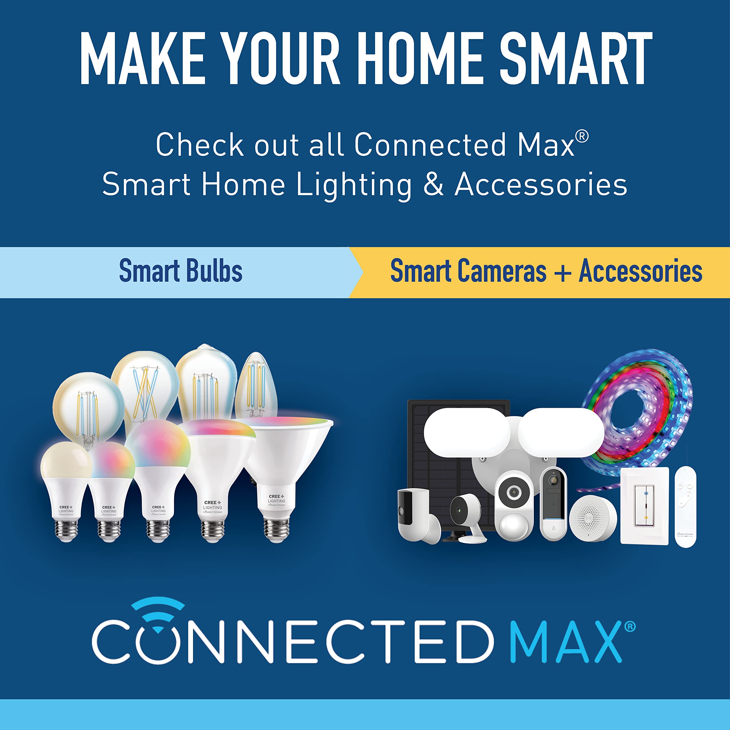 Cree Lighting Connected Max Smart LED Bulb, Tunable White + Color, Pack of 4, Model CMPAR38-120W-AL-9ACK-MP, Compatible with Alexa & Google