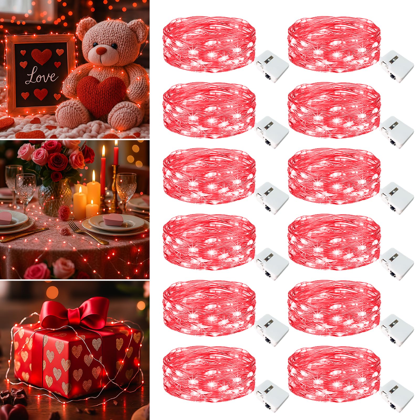 12 Pack Fairy Lights Battery Operated - 7ft 20 Led Twinkle Lights 3 Modes  Bulk Mini String Lights Waterproof for Mason Jars Vases DIY Party Wedding Decoration Christmas - Red