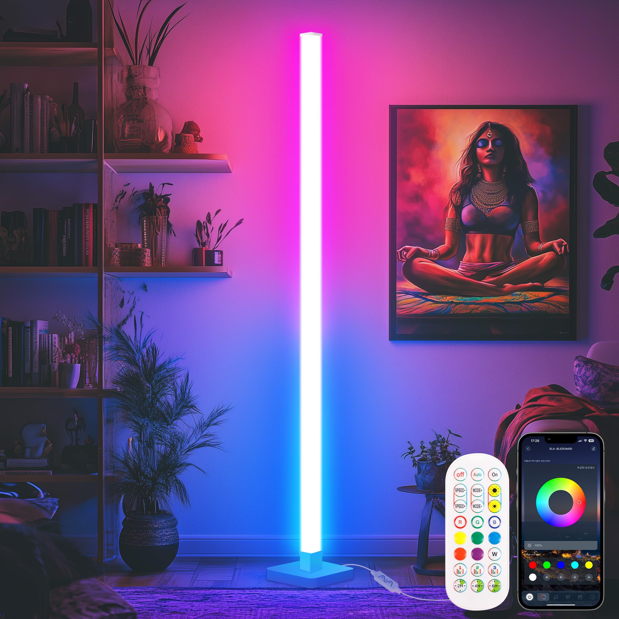 Flupuro Icrgb Corner Floor Lamp, Diy Floor Lamp With Music Sync And 16 Million Colors, Color Changing Standing Floor Led Lights