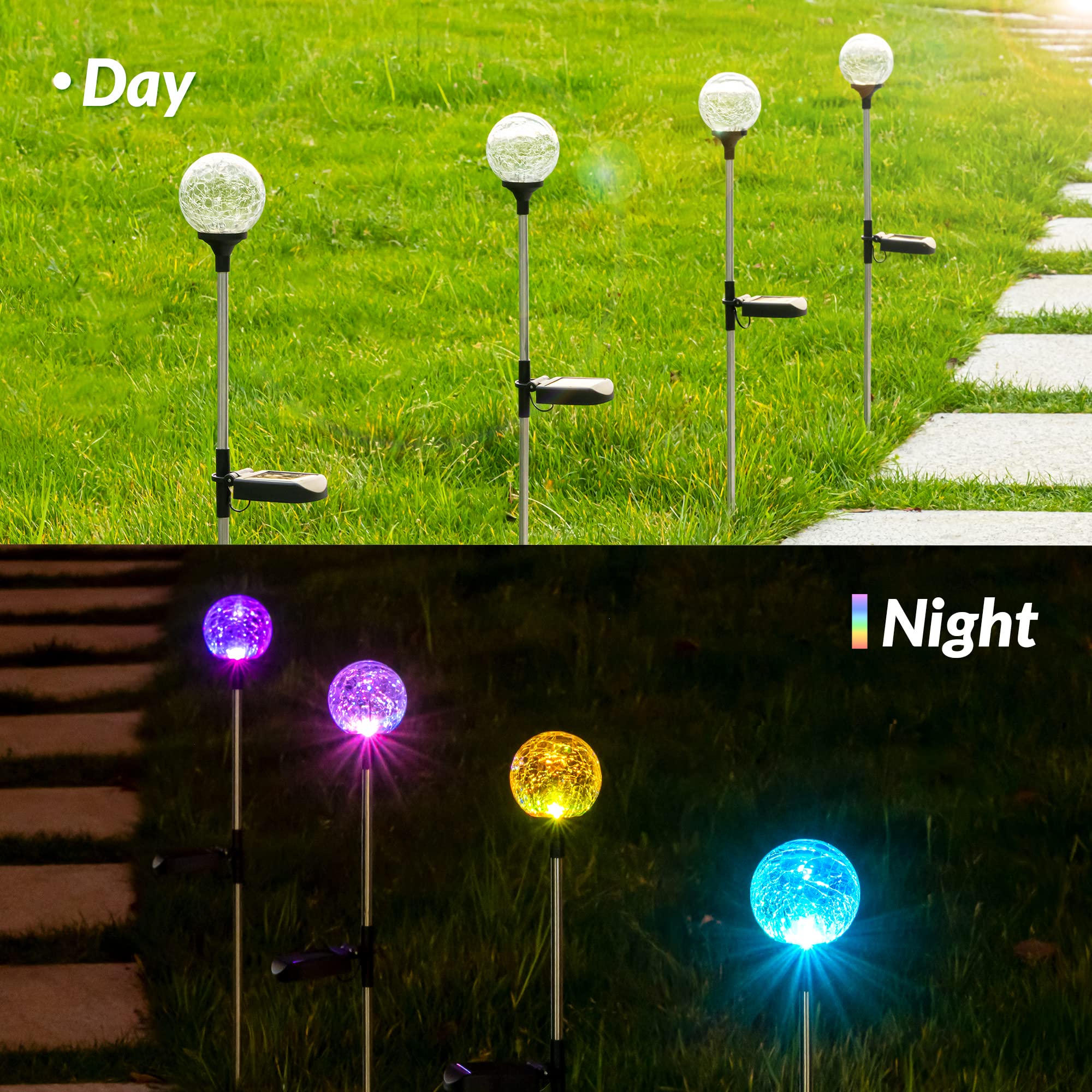 SOLPEX Solar Lights - 6 Pack Outdoor  ed Glass Ball LED Lights, Multi-Color Changing, Waterproof Garden Decorations
