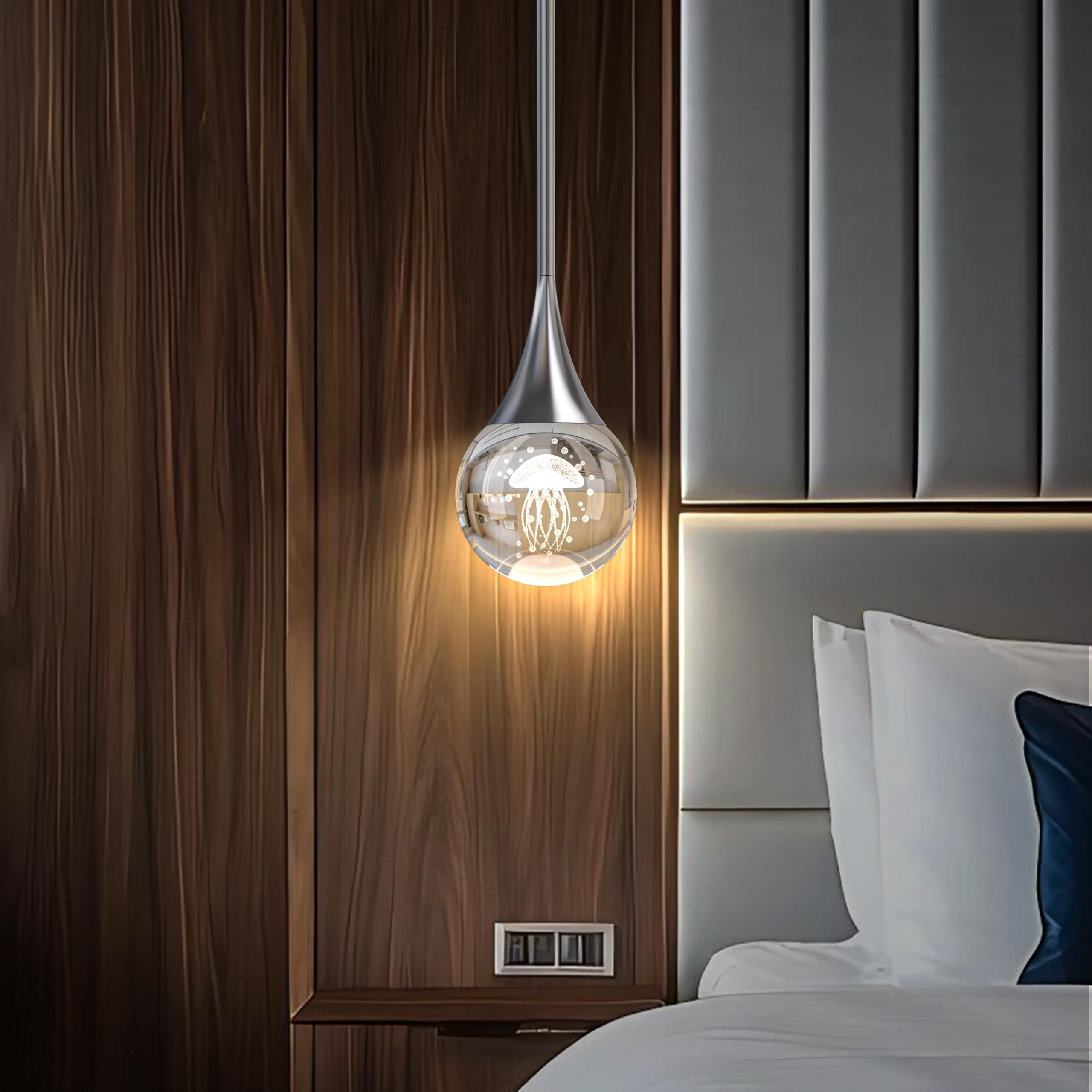 1-Pendant Lights Kitchen Island  Chrome Silver Crystal Globe Ceiling Hanging Light Fxitures  Led Lamp Metal Rod Ceiling Jellyfish Pendant Lighting For Kitchen Dining Room Bar