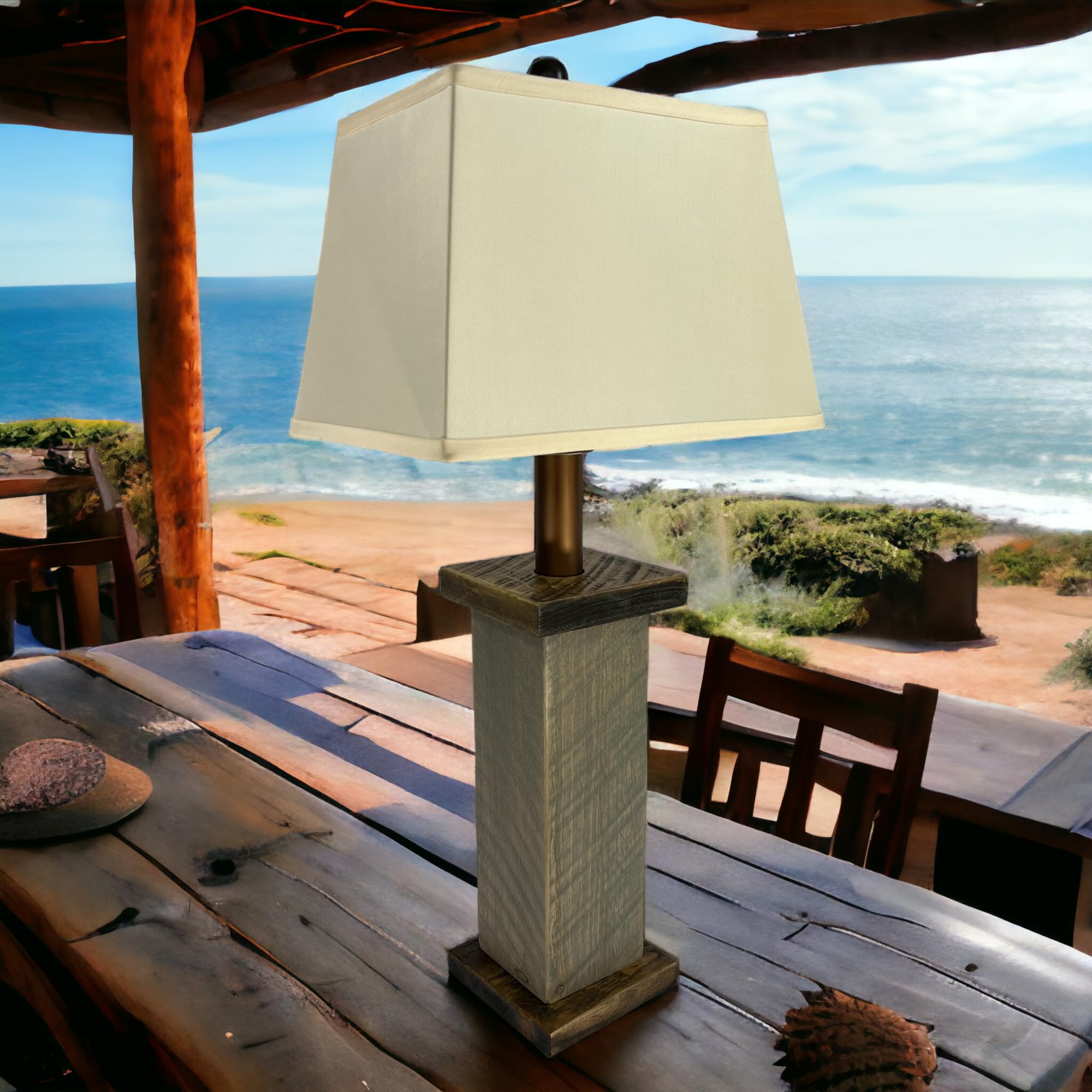 Green Mountain Live Edge Inc Rustic Farmhouse Battery-Operated Rough Sawn Timber Frame Table Lamp 28" Tall Cordless Indoor 3 Stage Dimmer + Auto-Off Timer For Living Room Bedroom Entryway Cabin Décor