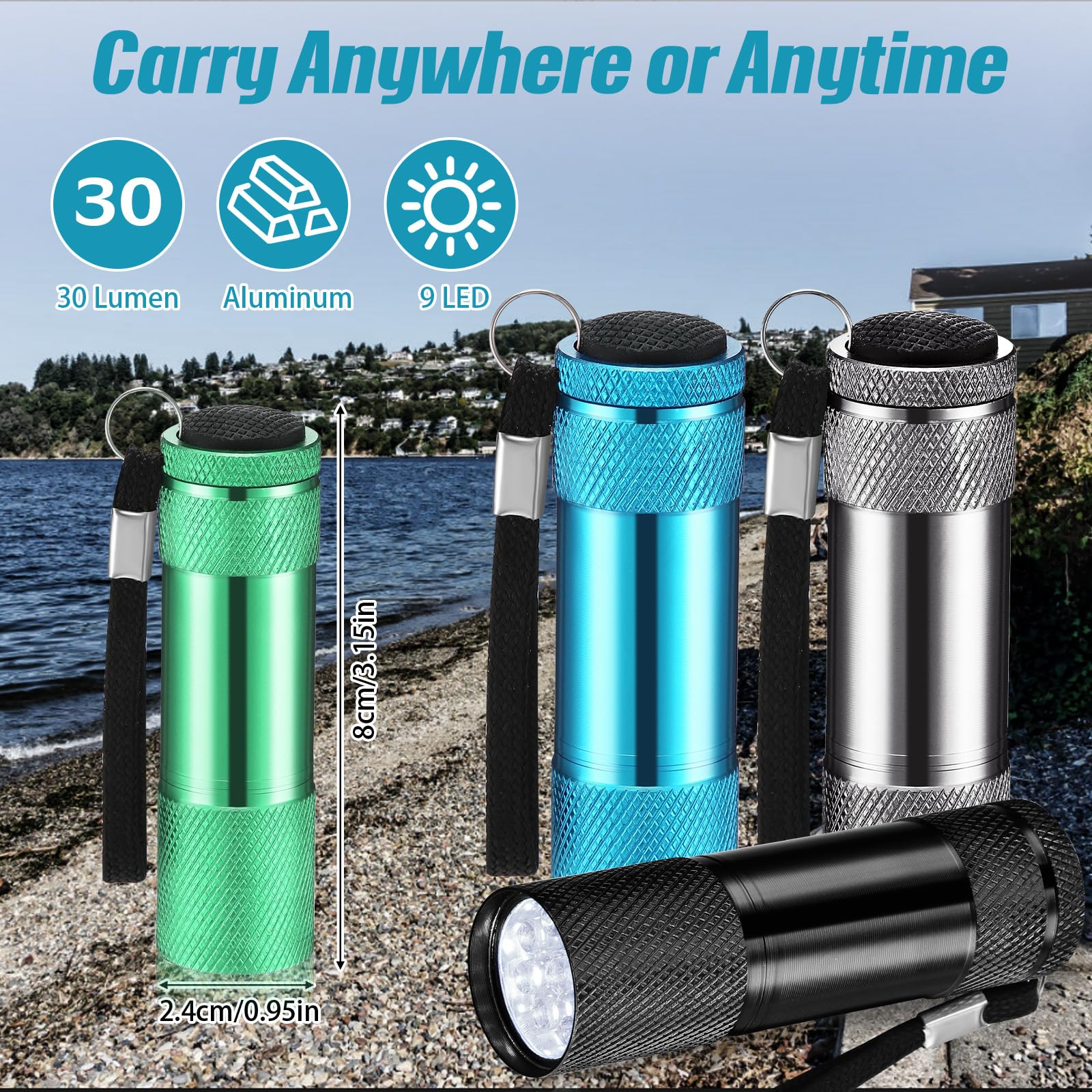 VIHOSE Mini Flashlights 12 Pcs Set, Bright Aluminum LED Handheld Lights with Lanyard, Elegant Colors for Kids Camping and Emergencies