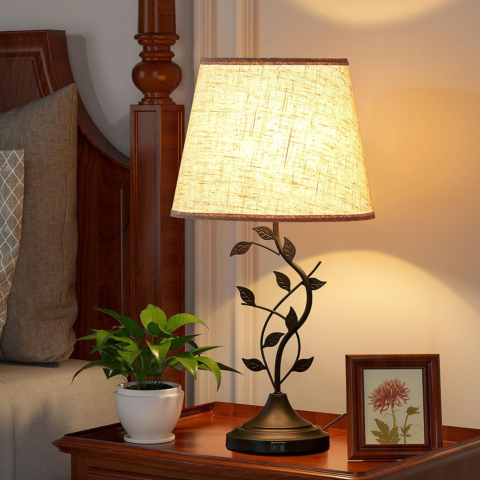 Kakanuo Usb Touch Table Lamp Bedside Lamp With Usb C Charging Ports For Living Room, Beige 3 Way Dimmable Traditional Nightstand