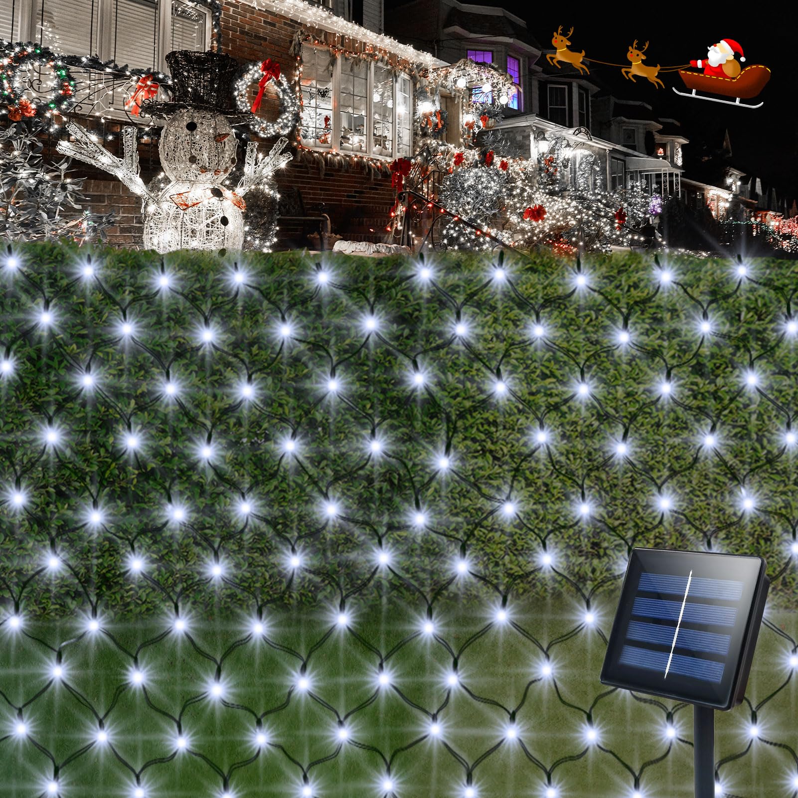 echosari Solar Powered Net Lights 200 LED 9.8ft x 6.6ft Dark Green Wire Cool White Outdoor Decoration
