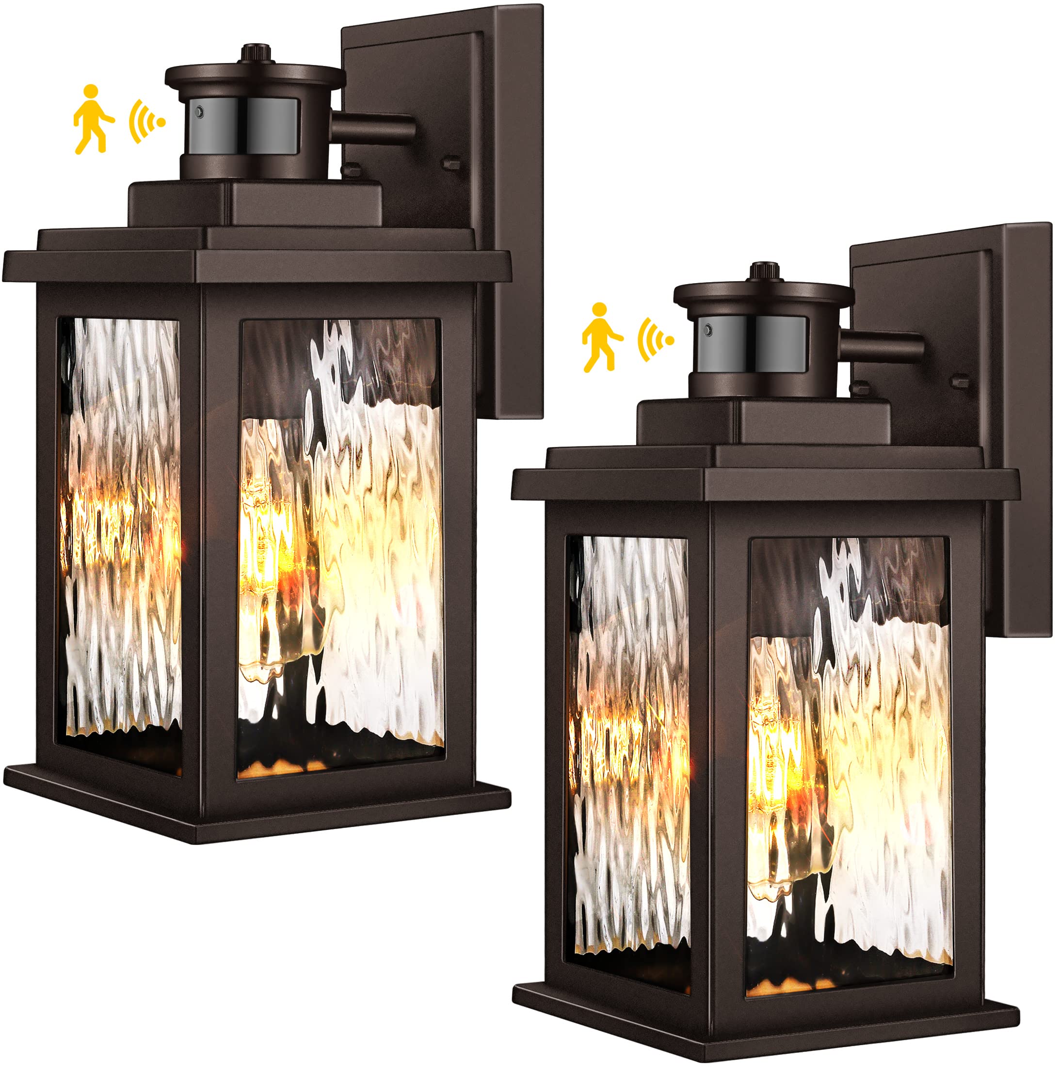 VIANIS Exterior Light Fixture with Motion Sensor, 2 Packs Oil Rubbed Bronze Dusk to Dawn Outdoor Porch Lights Wall Mount, Anti-R