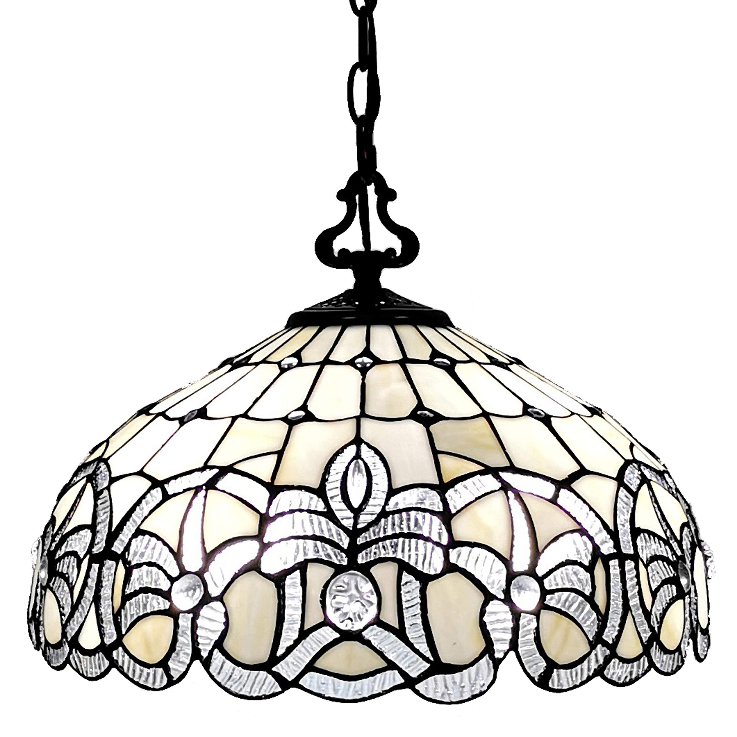 Amora Lighting AM294HL16B Tiffany Style White Hanging Lamp Wide, 16, White