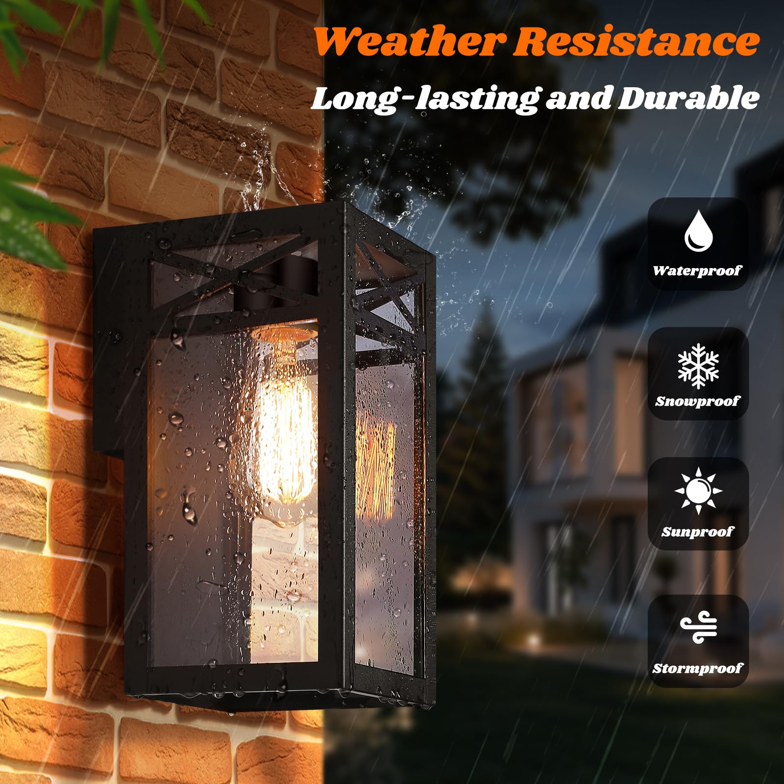 VerRon Outdoor Wall Light Fixtures, Black Waterproof Lanterns, Metal Sconces, E26 Socket, 2-Pack
