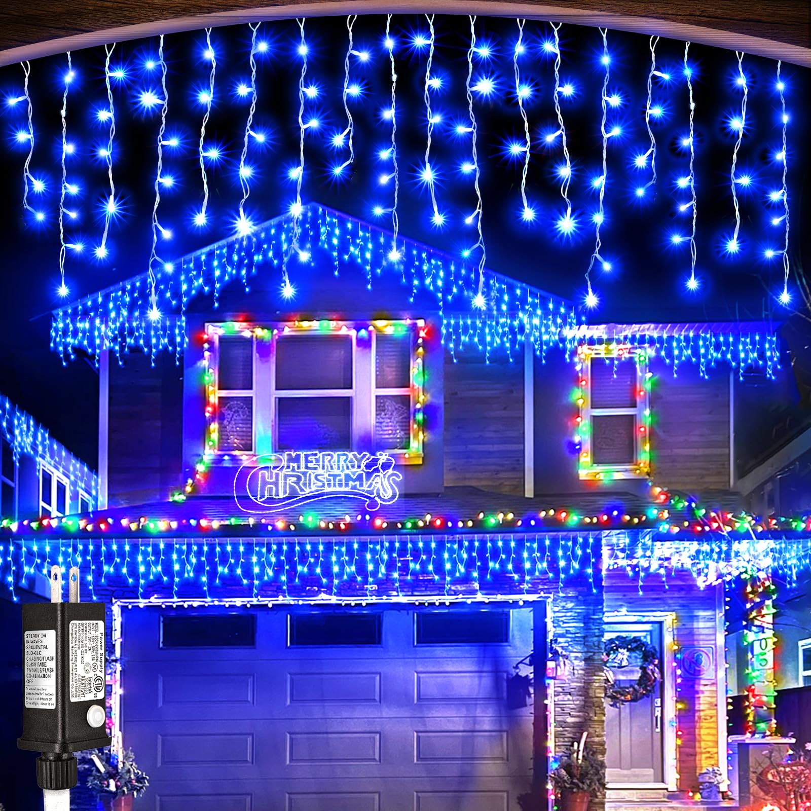 Nielfoi Outdoor Icicle Lights - 33ft 400 LED Waterproof Fairy String Lights with Timer, Blue, Model BG-CL3M3-306L01