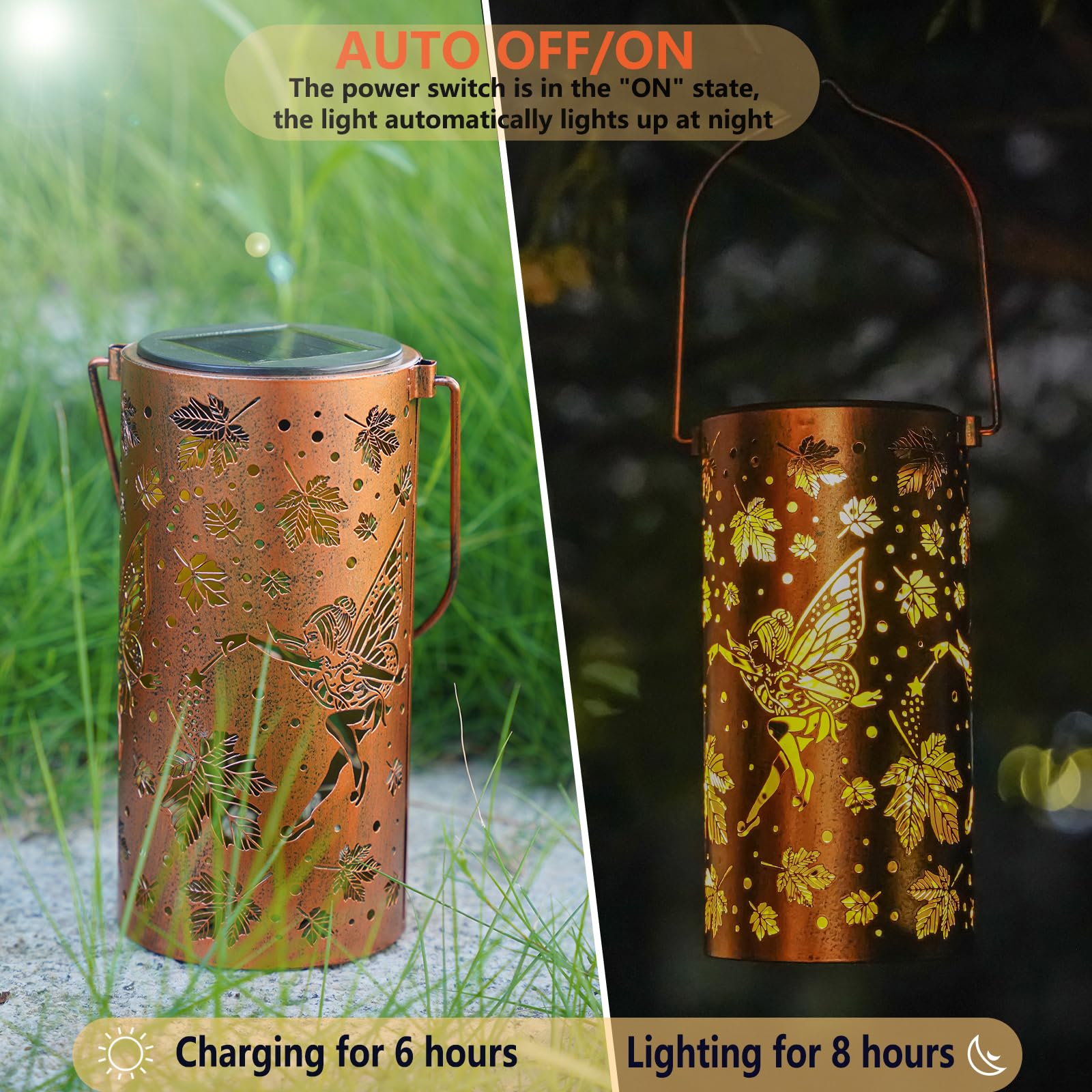 Fairy Solar Lanterns Outdoor Hanging Maple Leaf Decor Lantern,Waterproof Hollow Out Metal Decorative Garden Light,Graceful Decor