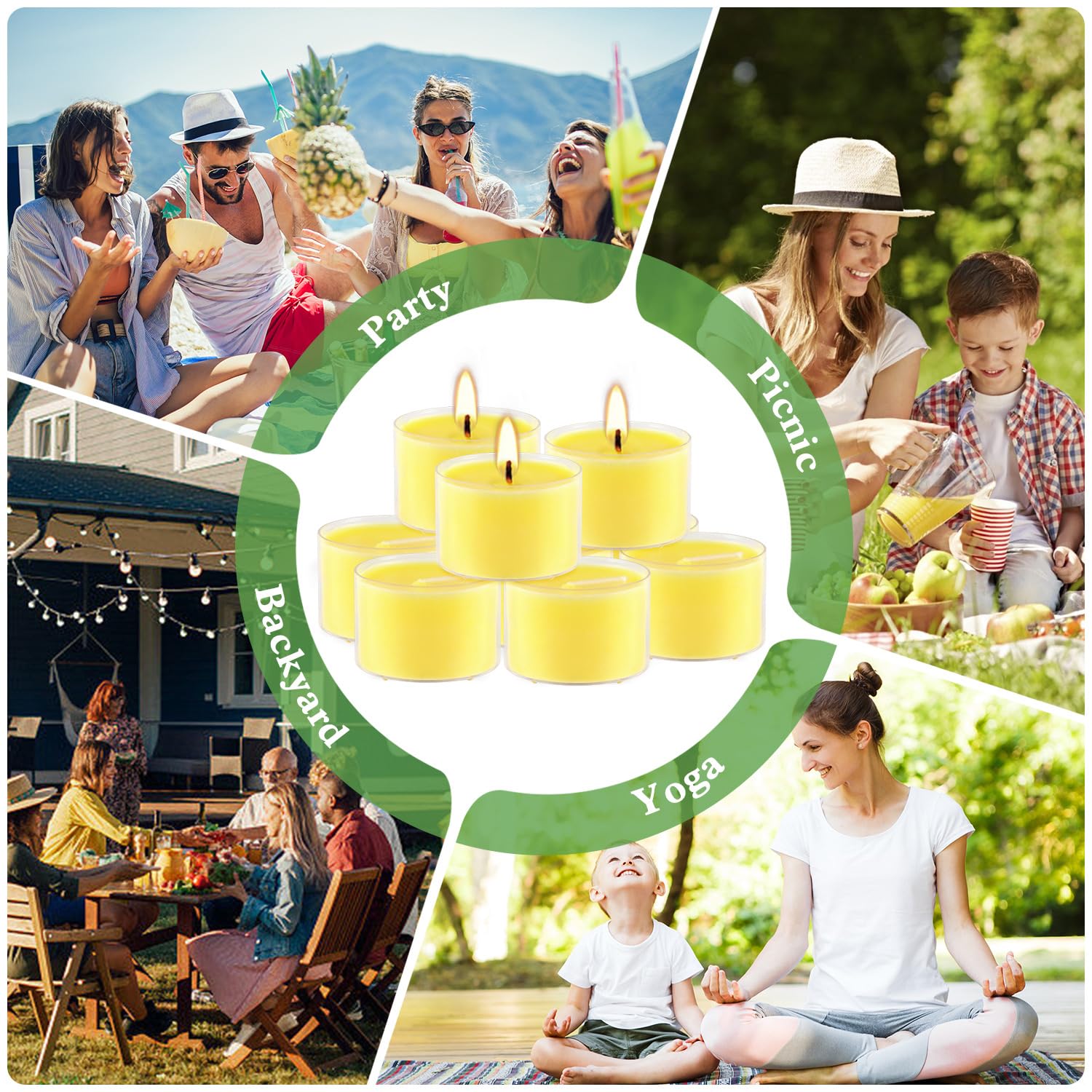 50 Pack 8 Hour Tealight Candles-Long Lasting Burn Outdoor Indoor Scented Candle-8 Hour Burn Time Yellow Tealight Candles In Clear Cup For Balcony, Garden, Porch Patio,Bbq