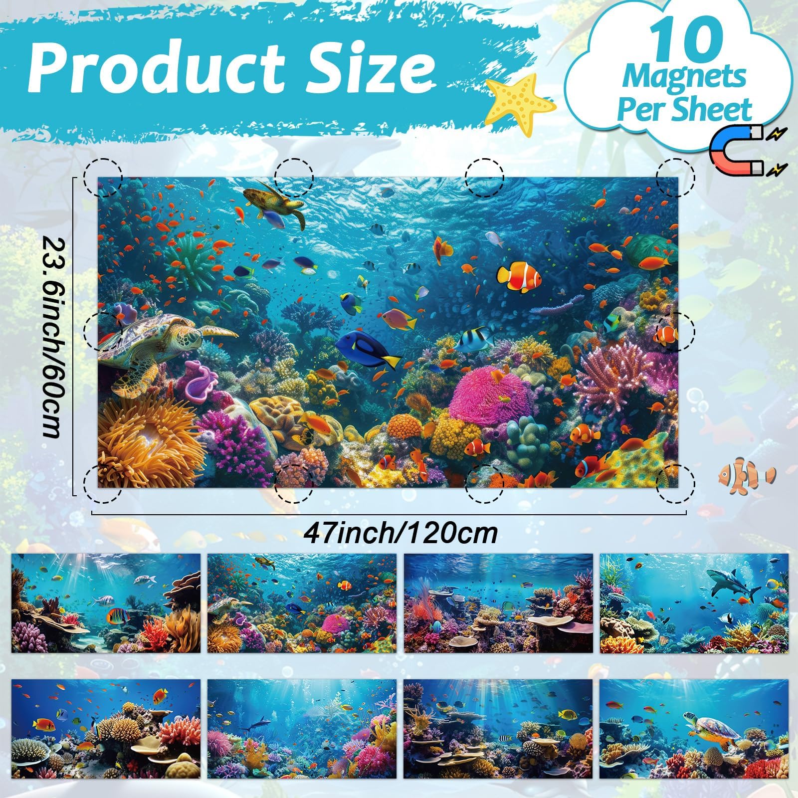Wiooffen 8 Pack Fluorescent Light Covers, Ocean Blue, 4x2 Feet, Magnetic, Easy Install for Classroom & Office, Model YM0721