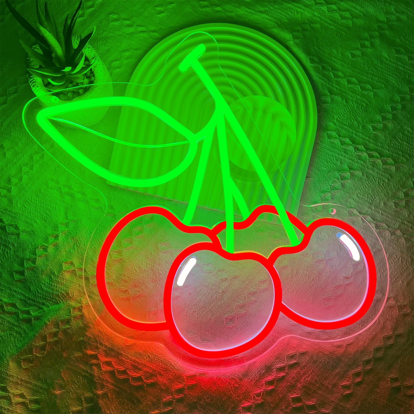 BerniceKelly LED Neon Sign - Cherry Design, Dimmable, USB Powered, 12.6inx13.3in, Red Cherries, Model A for Room Decor and Parties