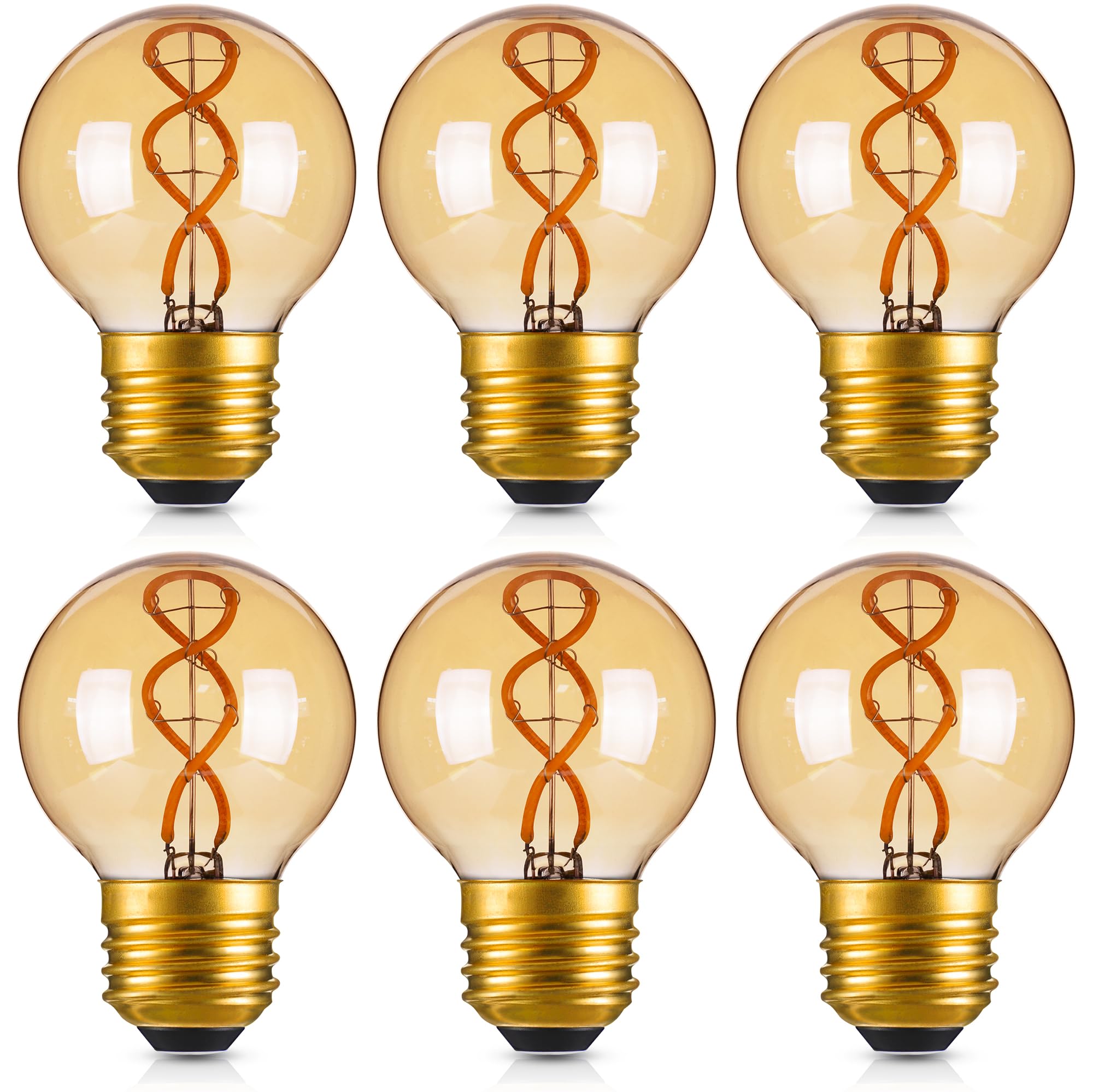 Genixgreen Dimmable E26 Amber Led Bulb,Small Edison Light Bulb 25 Watt Equal 3W,G16.5 Antique Globe Spiral Filament Bulb For Van