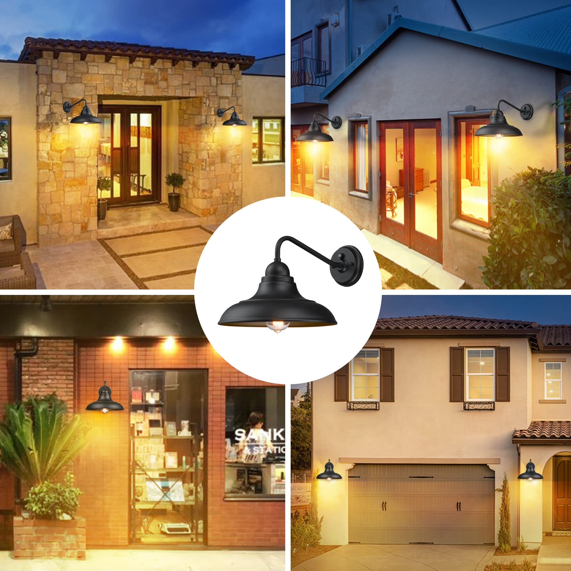 Ptrworoa 12&quot; Dusk To Dawn Outdoor Wall Sconces, Metal Farmhouse Barn Light, 3 Pack