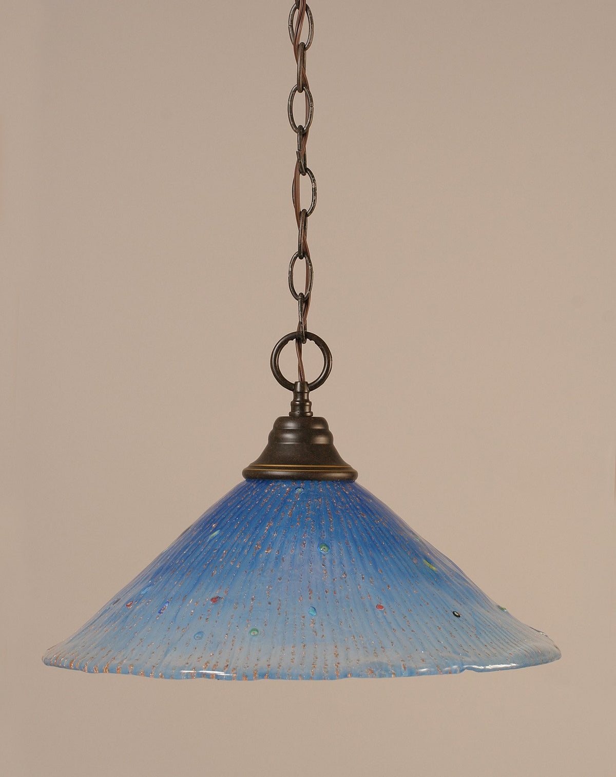 Toltec Lighting 10-Dg-715 Chain Hung Pendant With 16&quot; Teal Crystal Glass, Dark Granite Finish