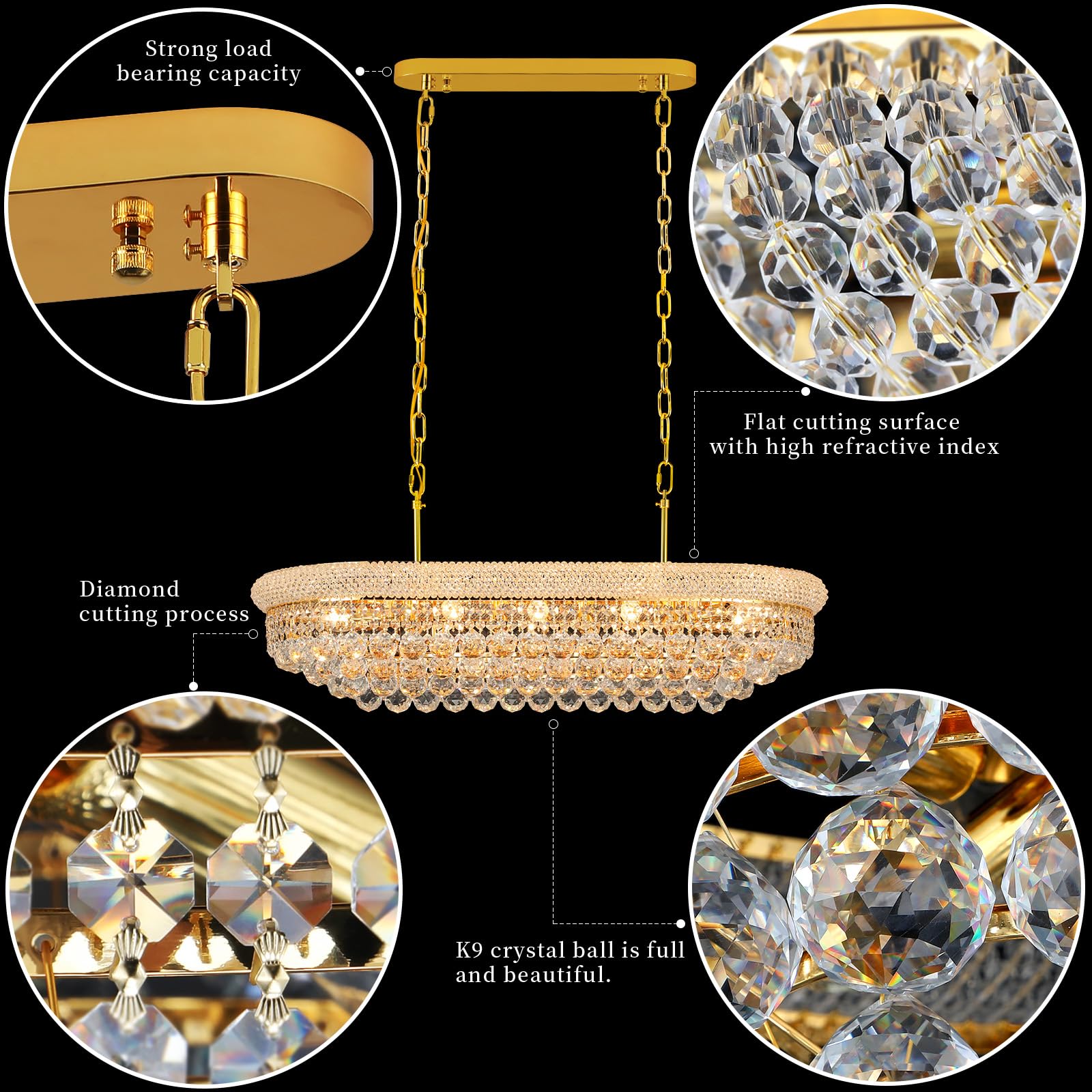 Crystal Chandeliers For Dining Room Light Fixtures Over Table  Modern Crystal Chandeliers For Kitchen Lsland  11 Lights Empire Style Gold stylish Lighting Fixtures For Living Room Bar L34.5 Inch