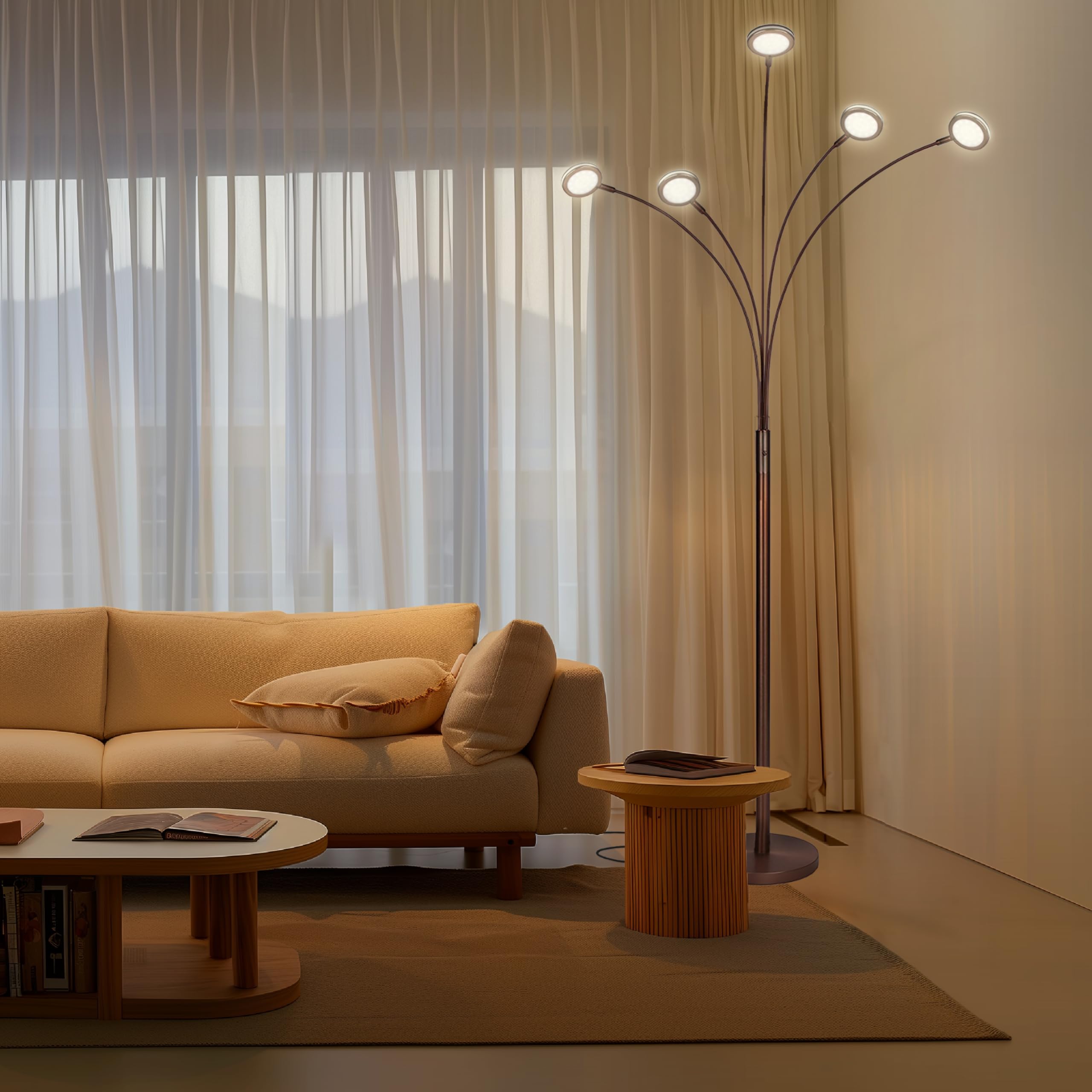 Brightech Orion Arc Floor Lamp - 5-Light Adjustable Tree Lamp, Oil-Rubbed Bronze, Metal - Flexible LED Lighting for Living Room & Bedroom