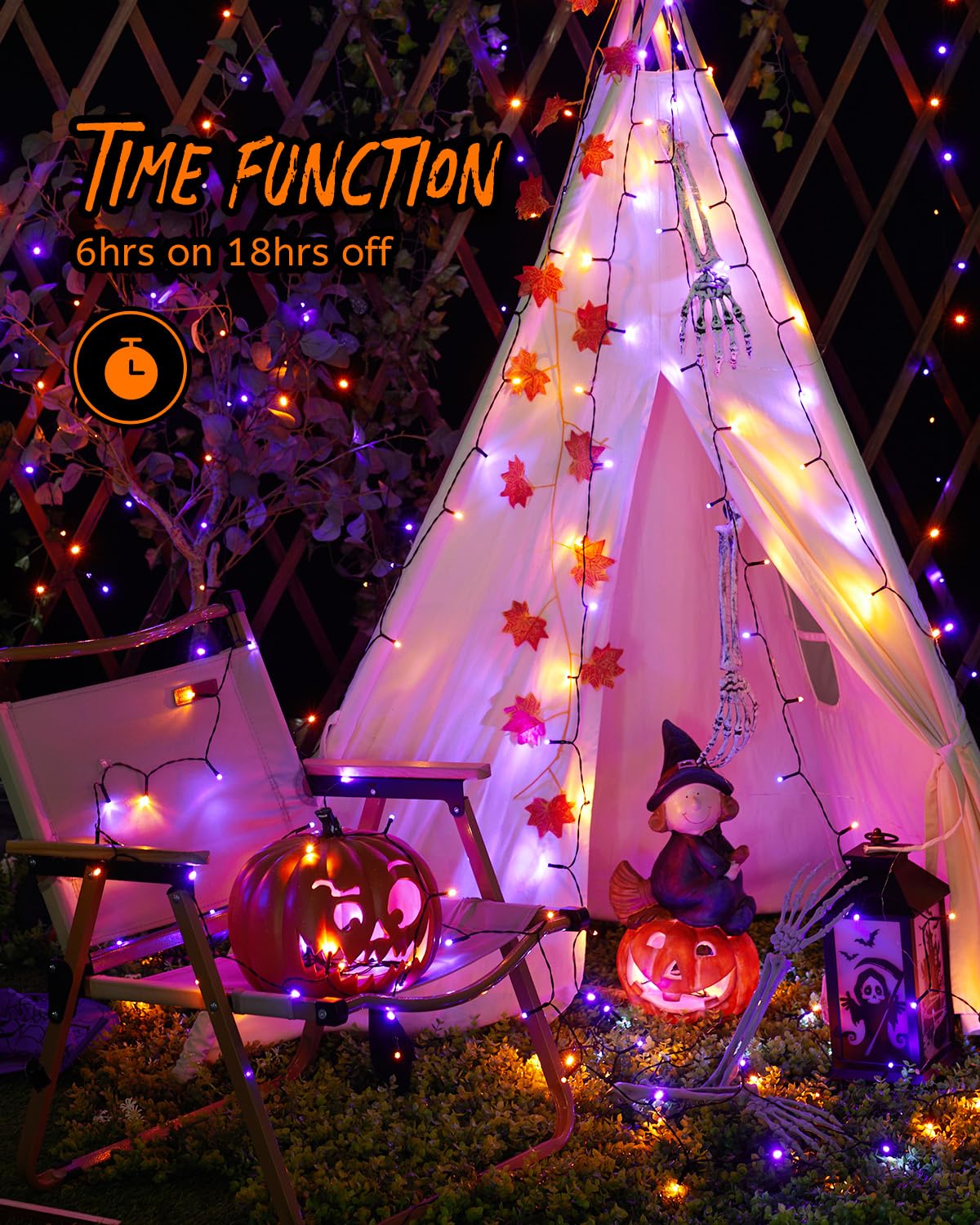 Minetom 196Ft Purple & Orange Halloween Lights, 600 Led Halloween Fairy String Lights With 8 Modes, Plug In Orange Purple Hanging Twinkle Lights For Party Garden Bedroom Halloween Decorations